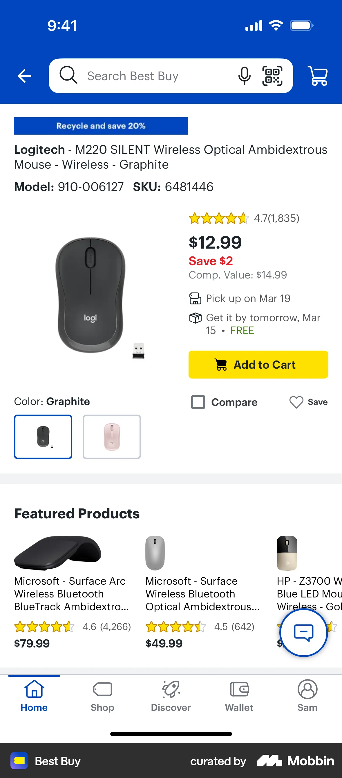 Best Buy iOS screen containing Color Picker UI element