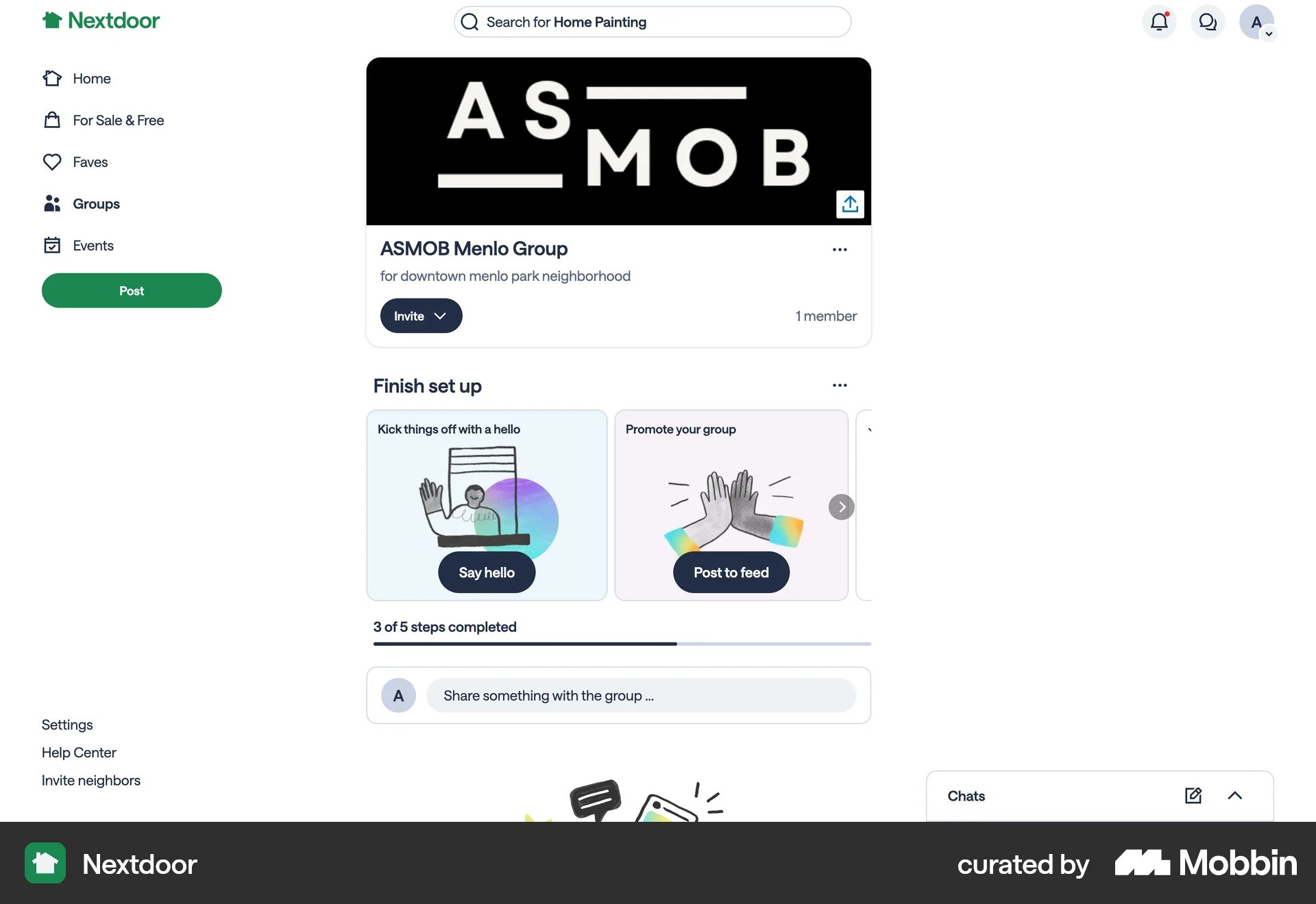 Nextdoor Web screen containing Progress Indicator UI element