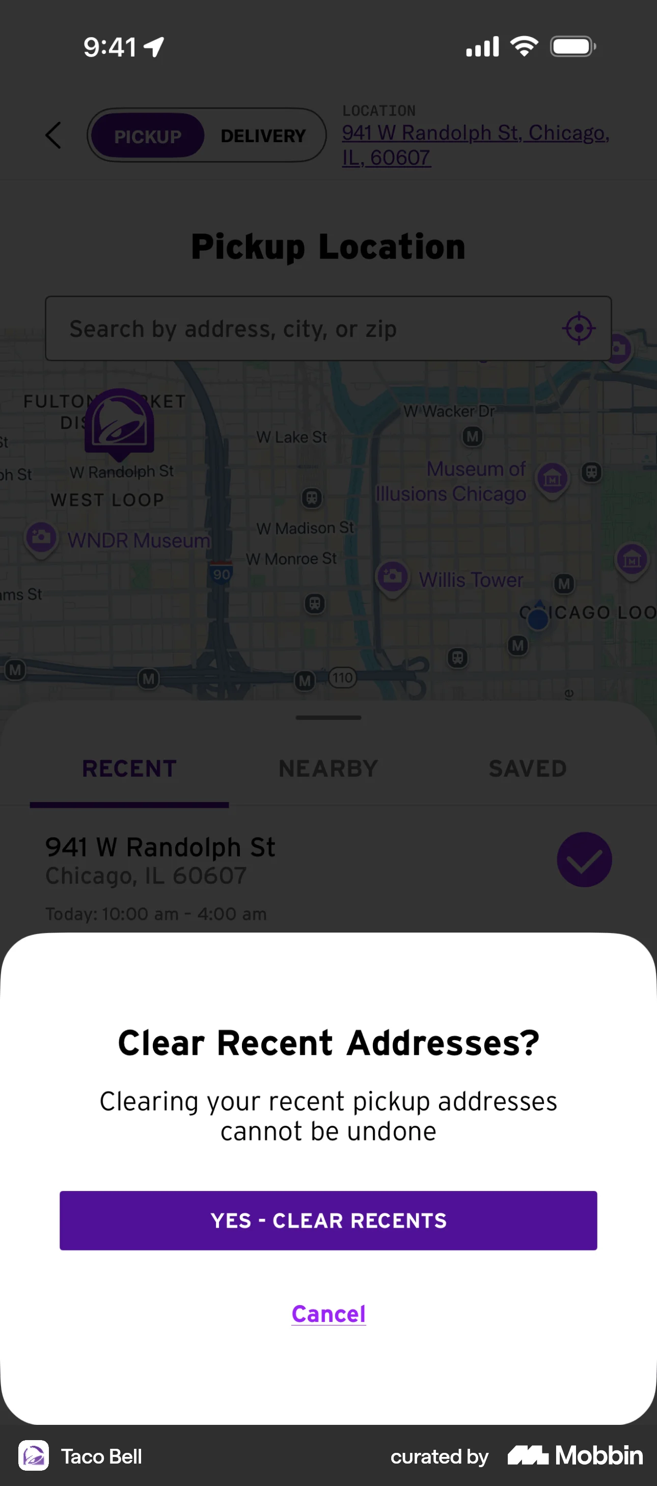 Taco Bell iOS Confirmation screen