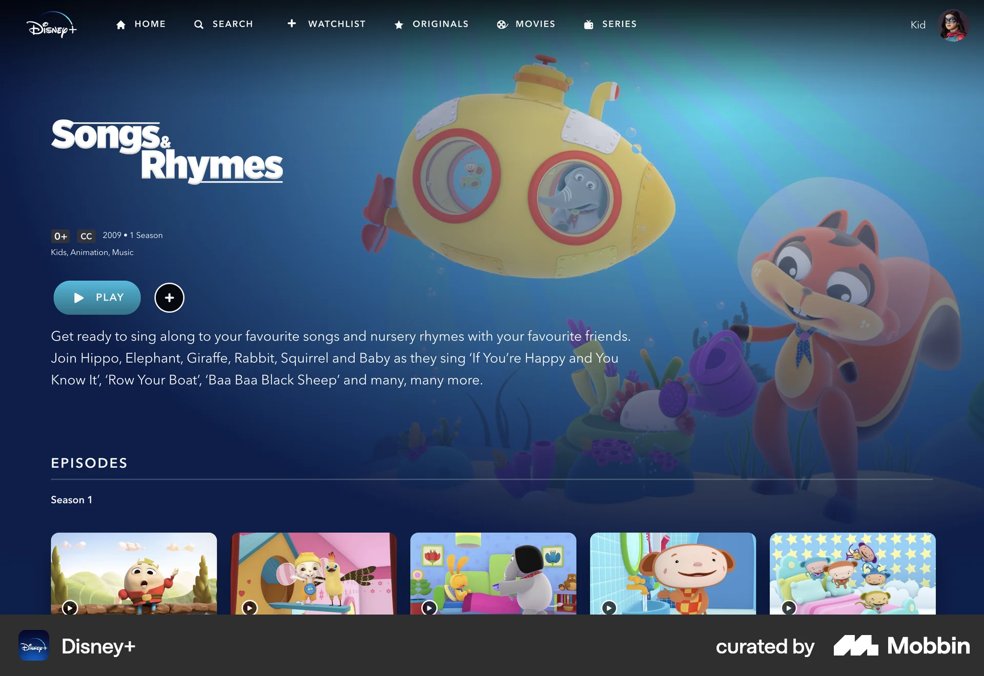 Disney+ Web TV Show & Movie Detail screen