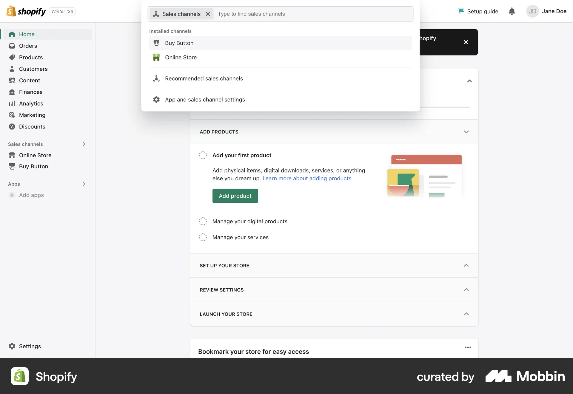 Shopify Web Command Palette screen