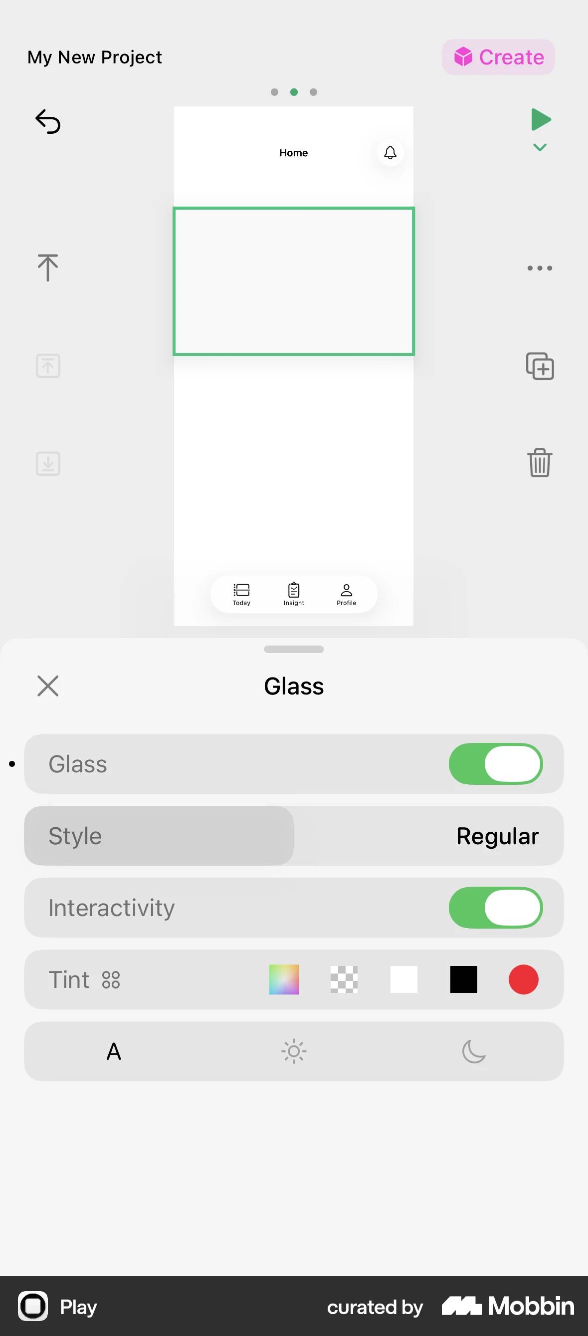 Play iOS Glassmorphism screen