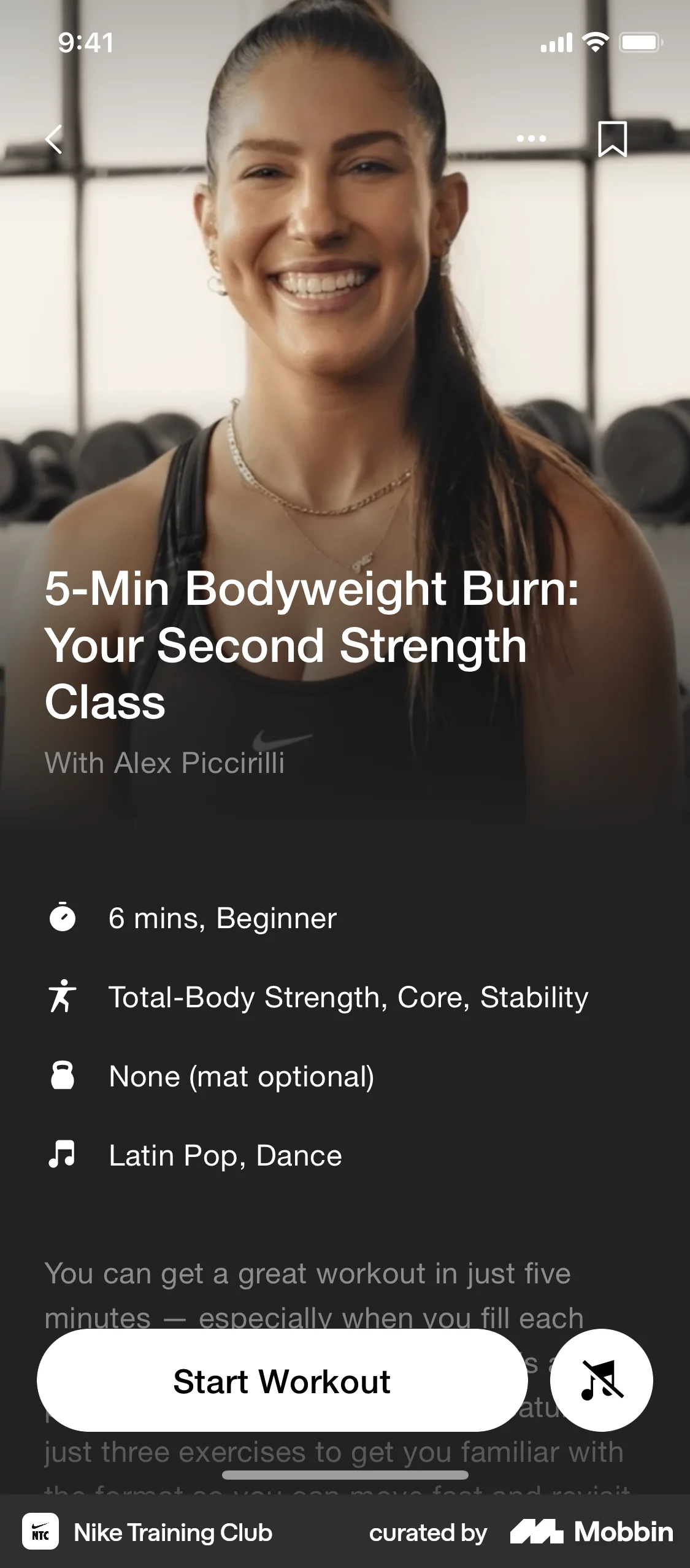 Nike Training Club iOS screen containing Full-Screen Overlay UI element