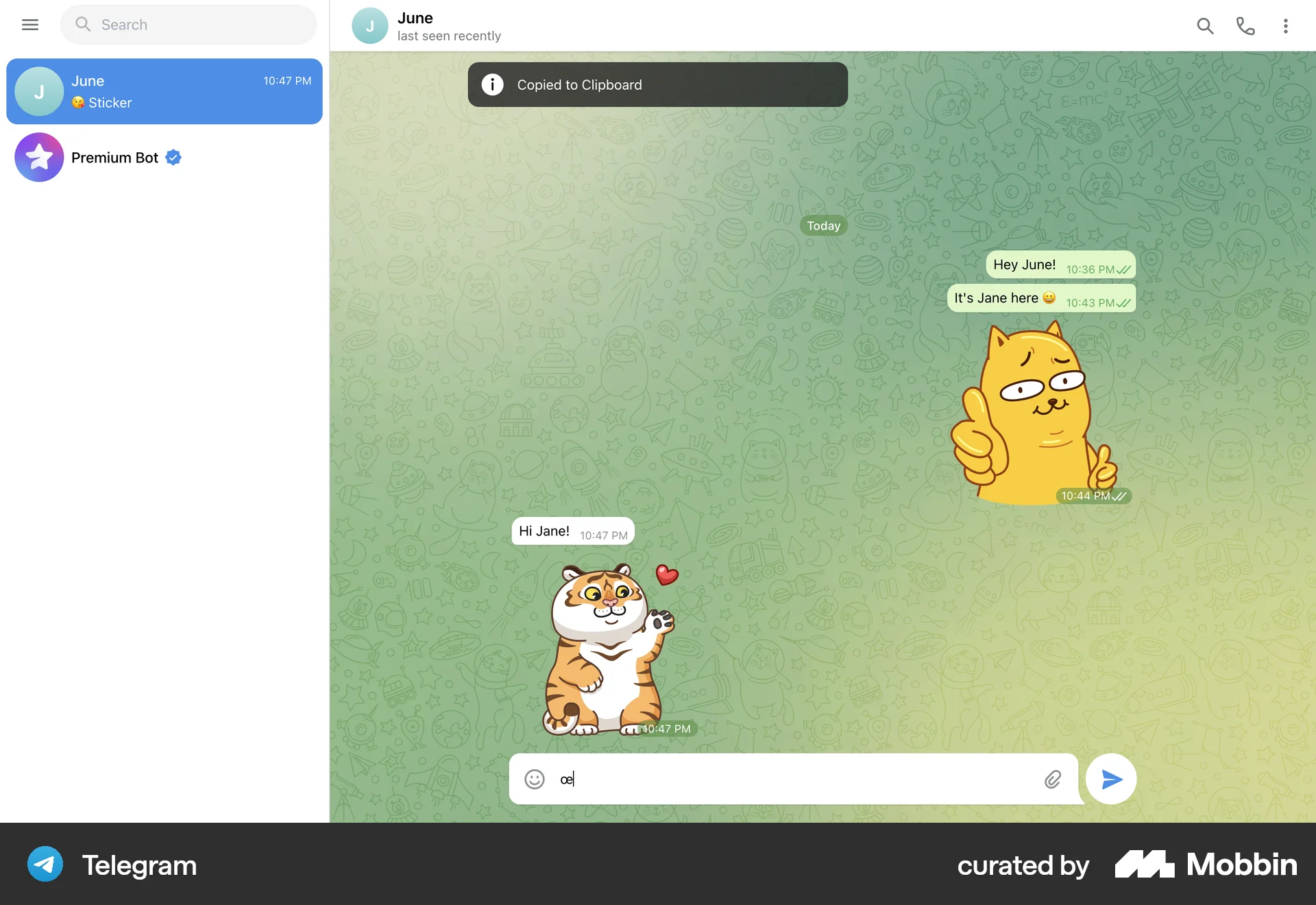 Telegram Web Communication App screen
