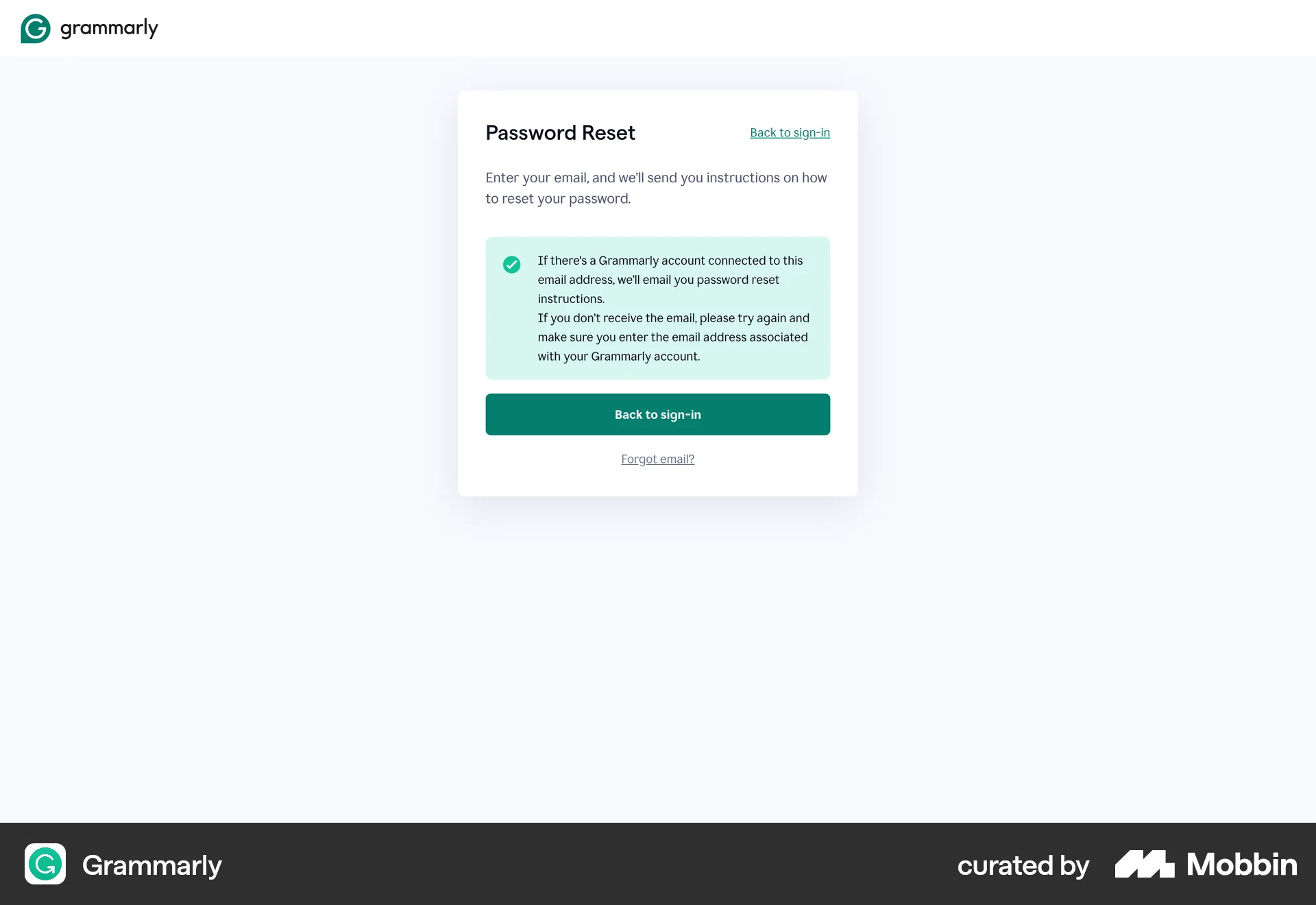Grammarly Web Forgot Password screen
