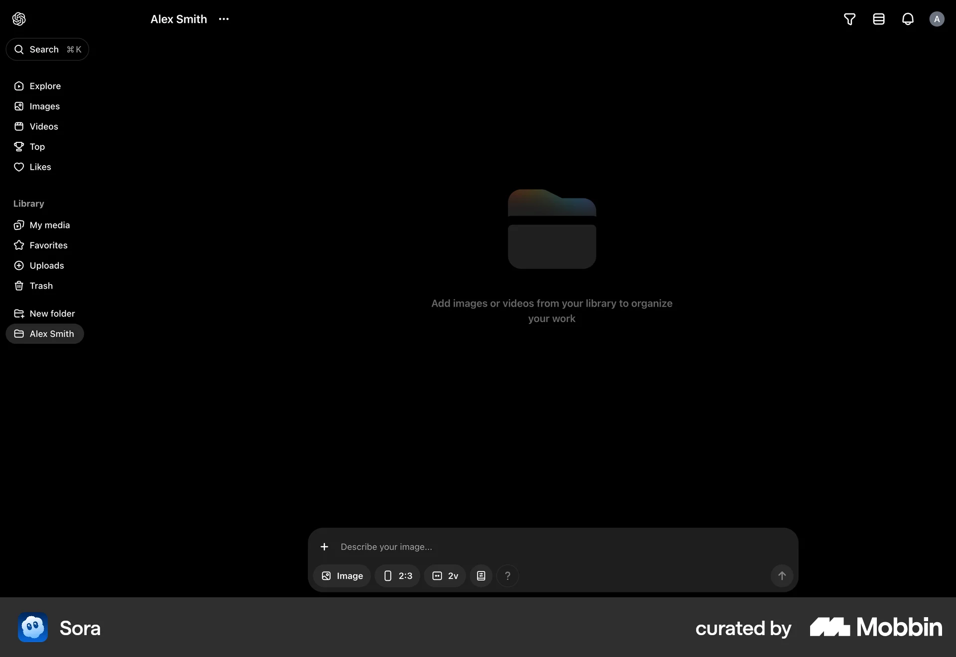 Sora Web Bookmarks & Collections screen