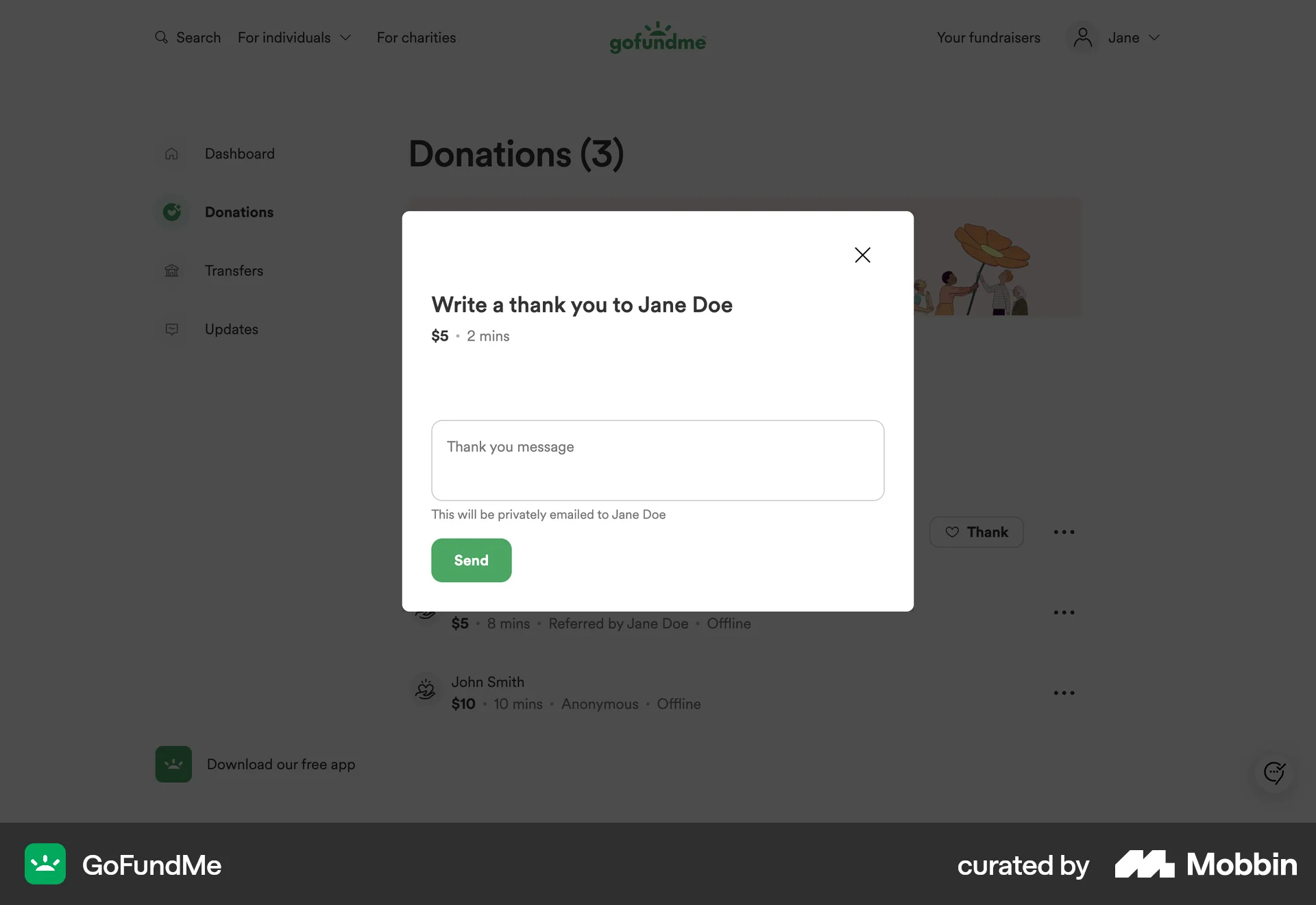 GoFundMe Web Emails & Messages screen