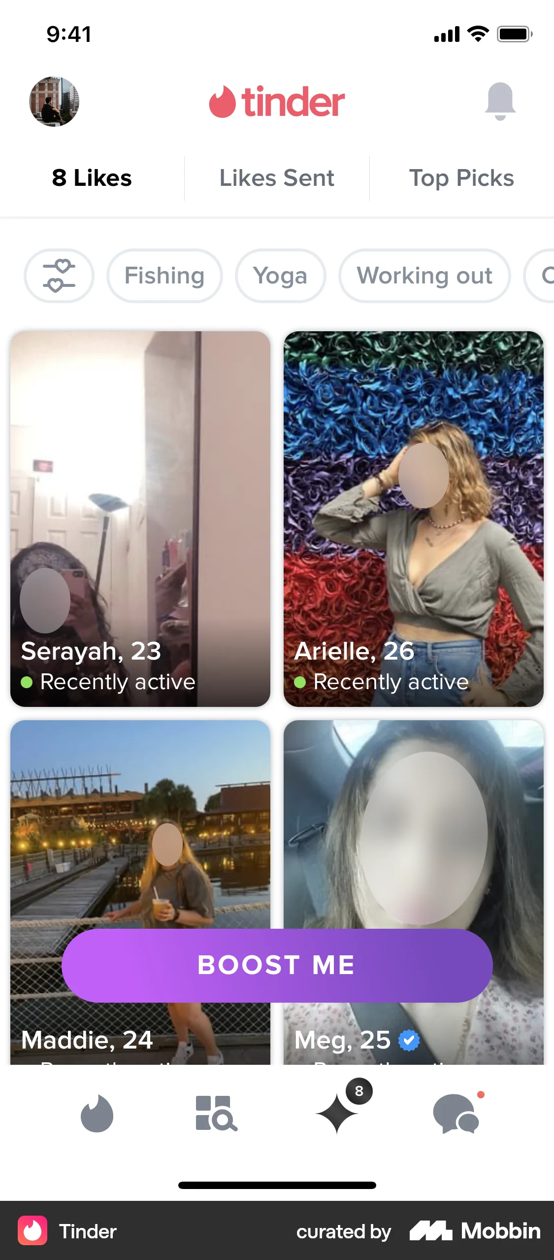 Tinder iOS screen containing Gallery UI element