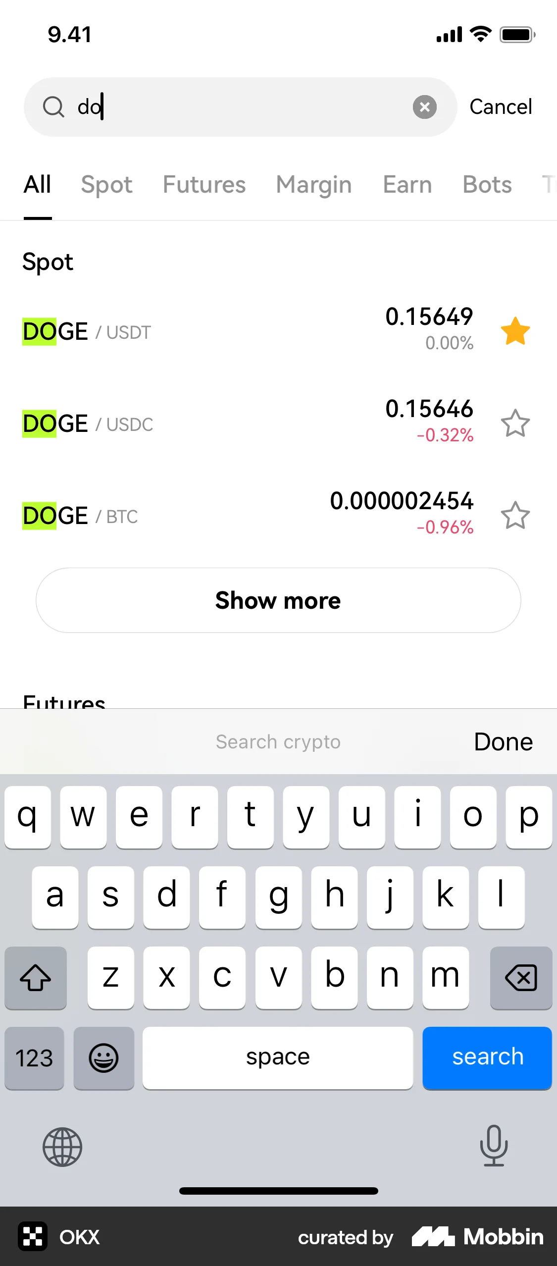 OKX iOS Favorite & Pin screen