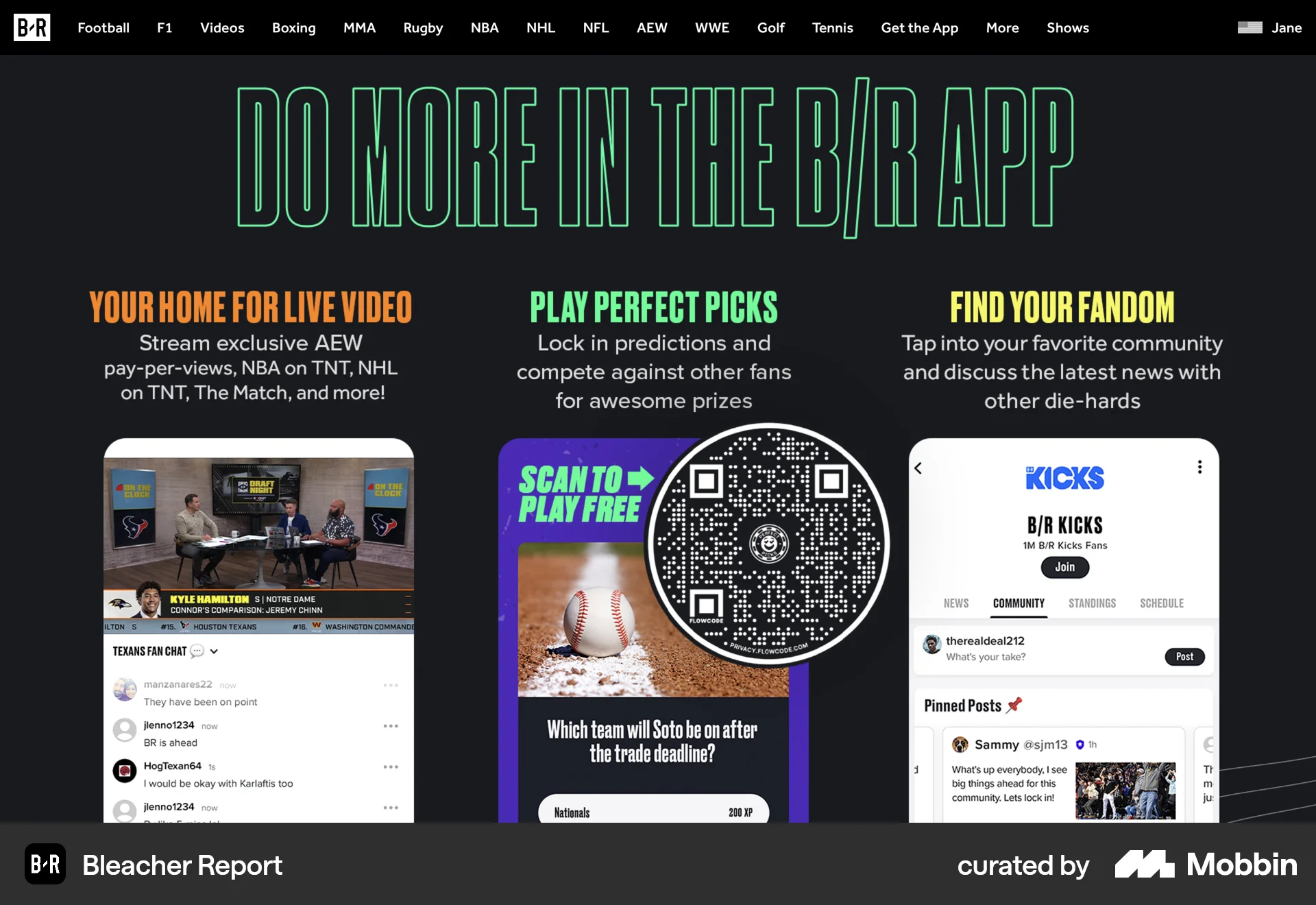 Bleacher Report Web Sports App screen