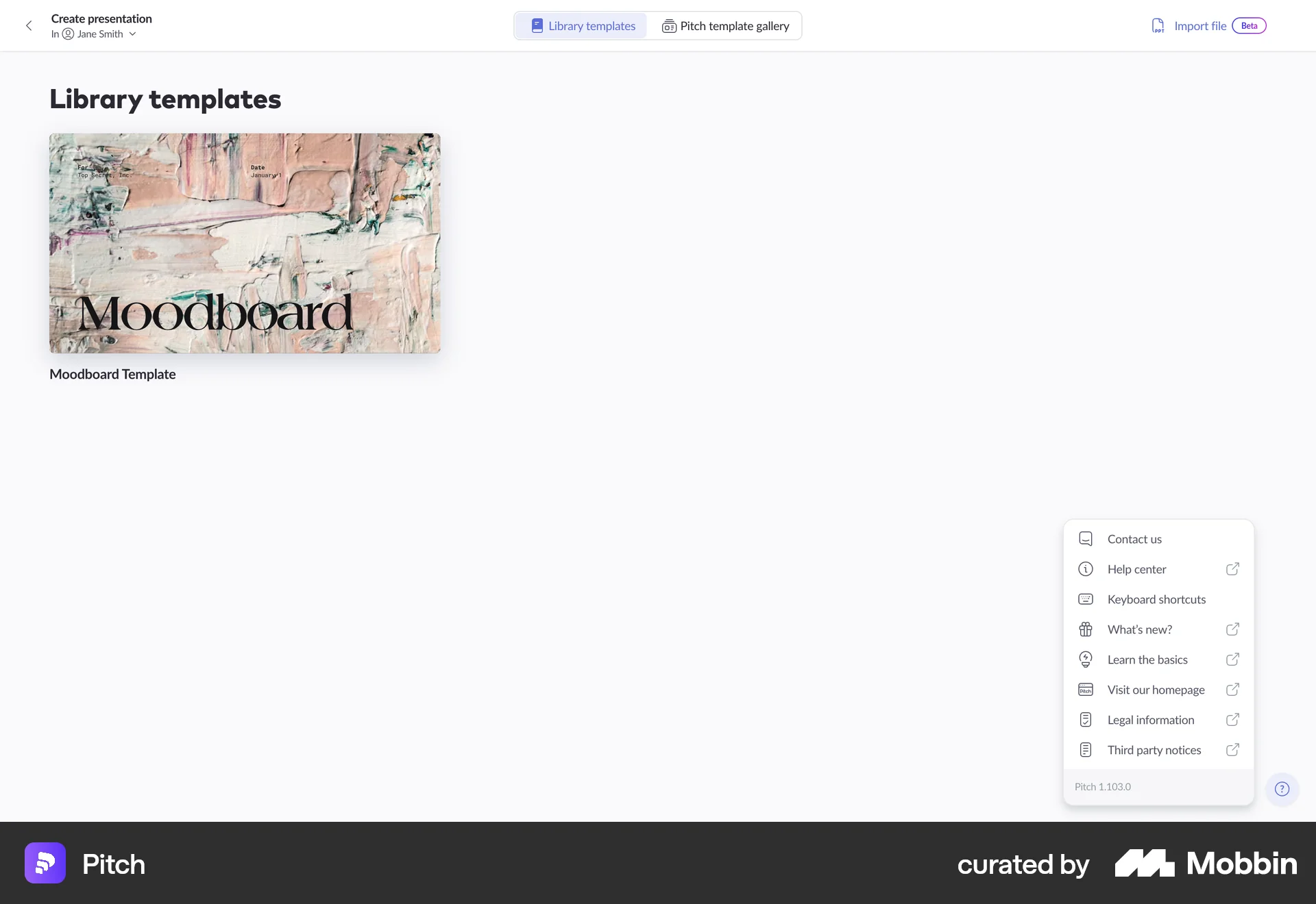 Pitch Web screen containing Floating Action Button UI element