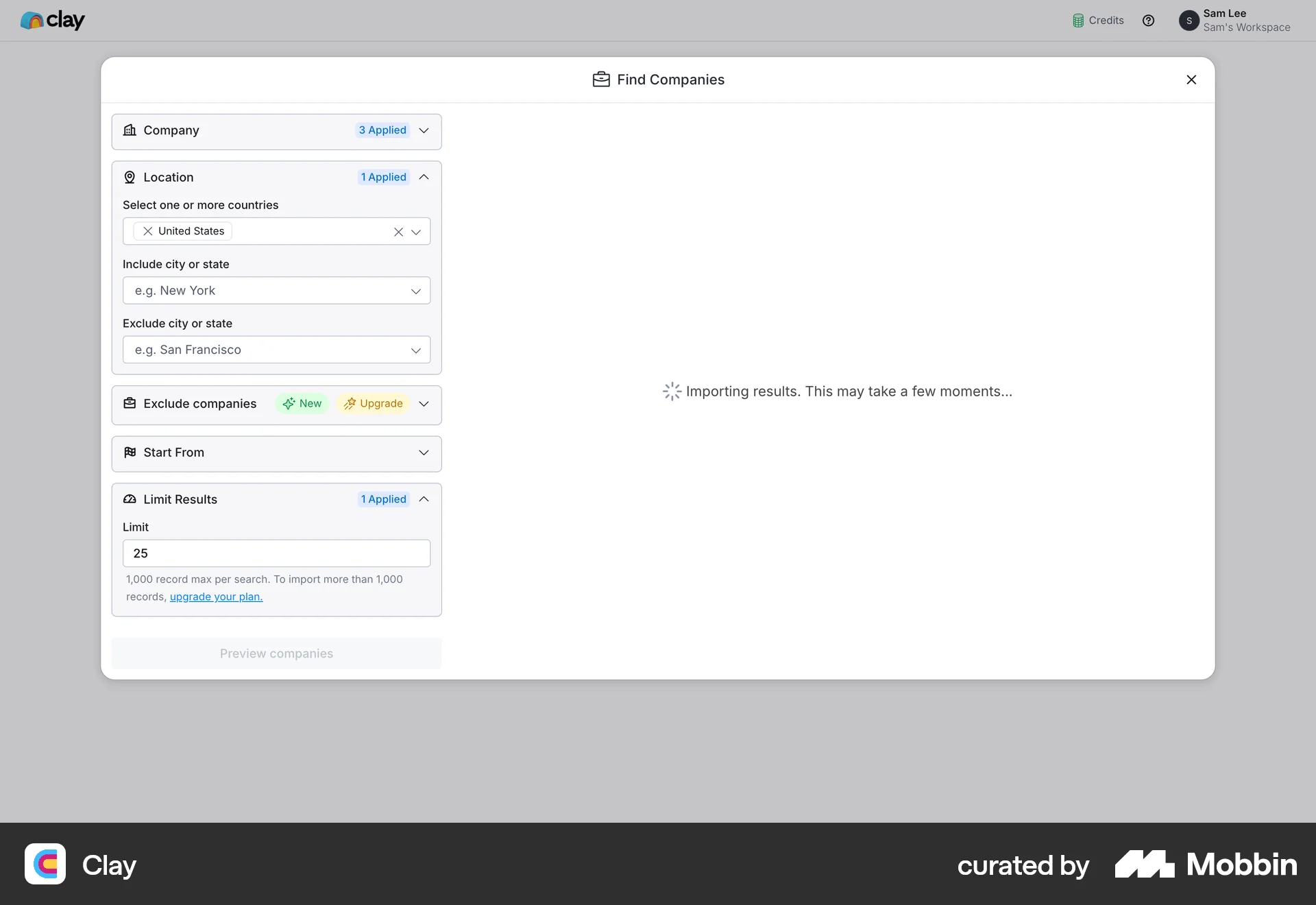 Clay Web Import & Export screen