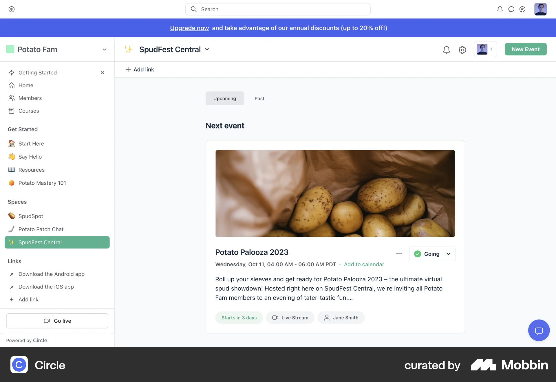 Circle Web Event Detail screen