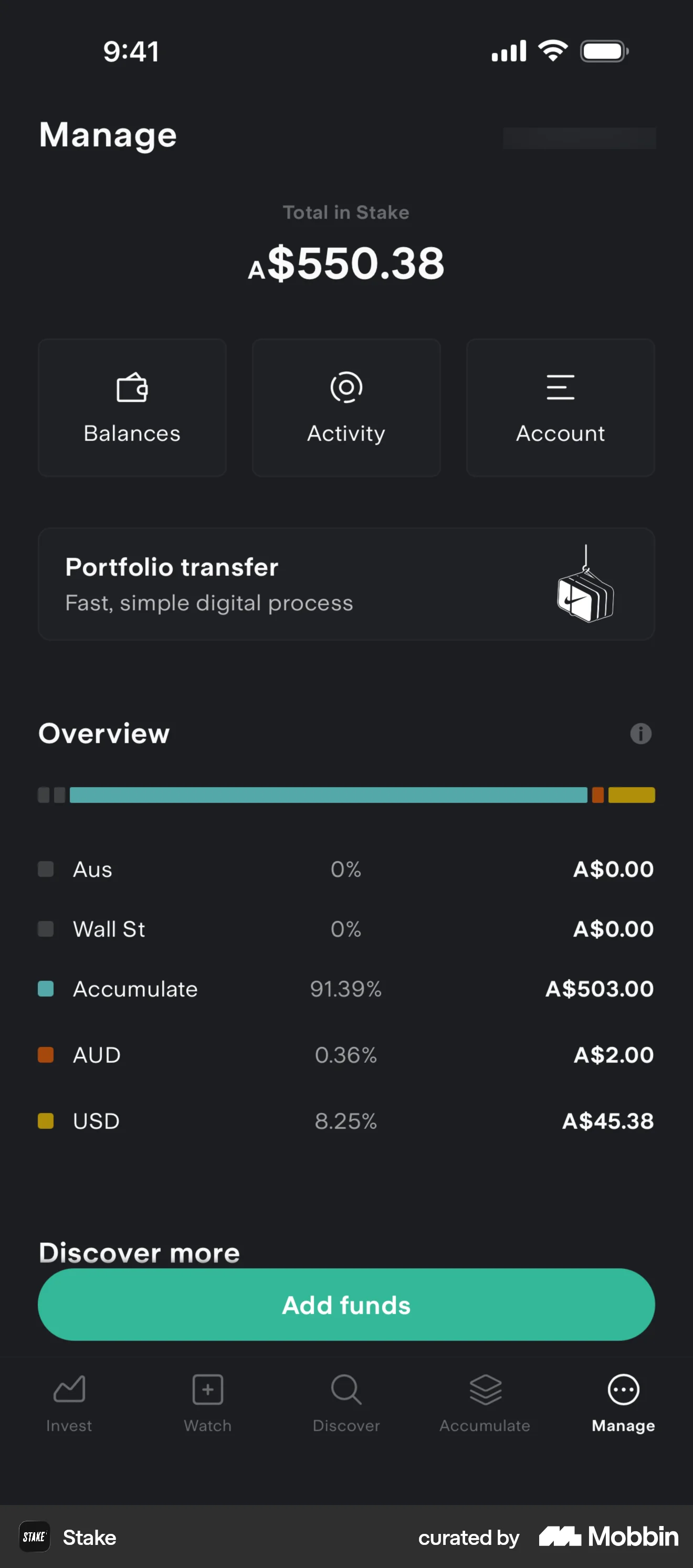 Stake iOS Dark Mode screen