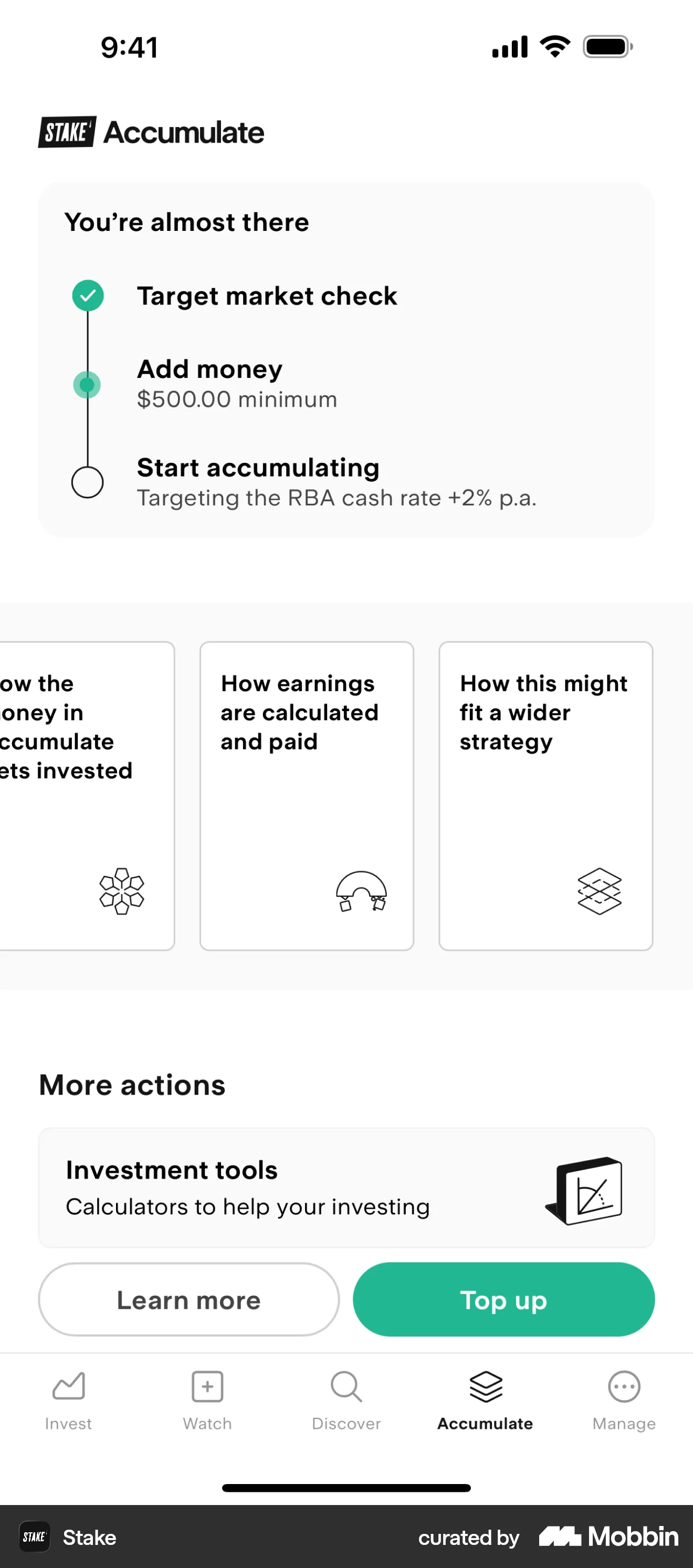 Stake iOS screen containing Progress Indicator UI element