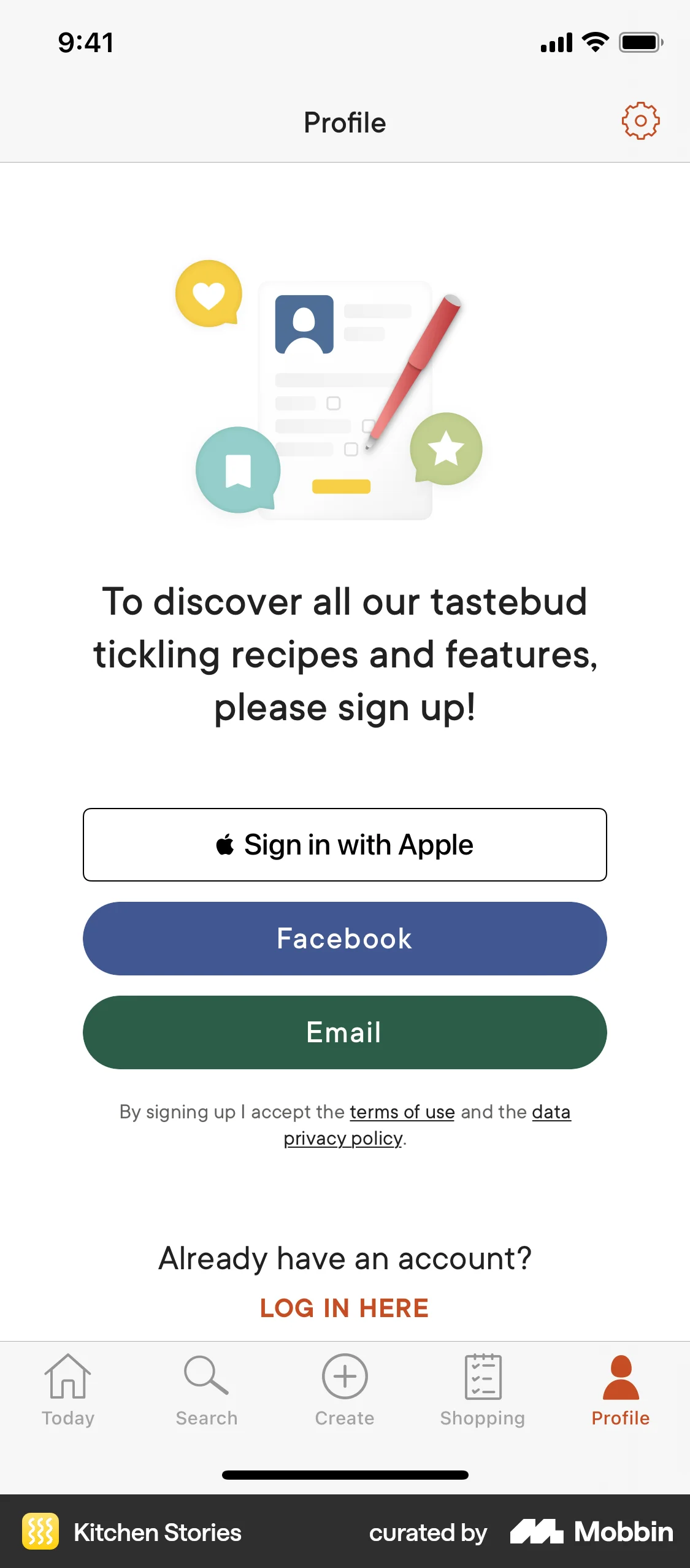 Kitchen Stories iOS Login screen