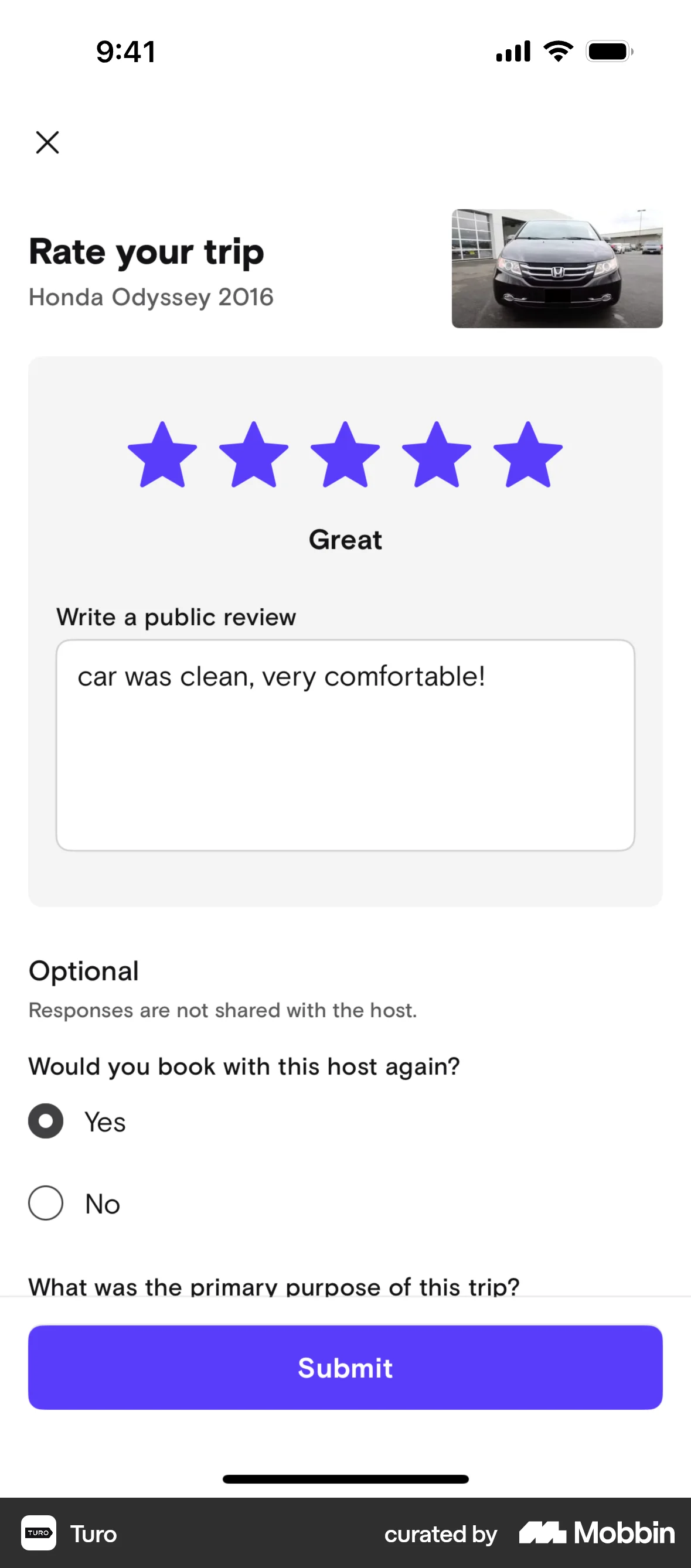 Turo iOS Reviews & Ratings screen