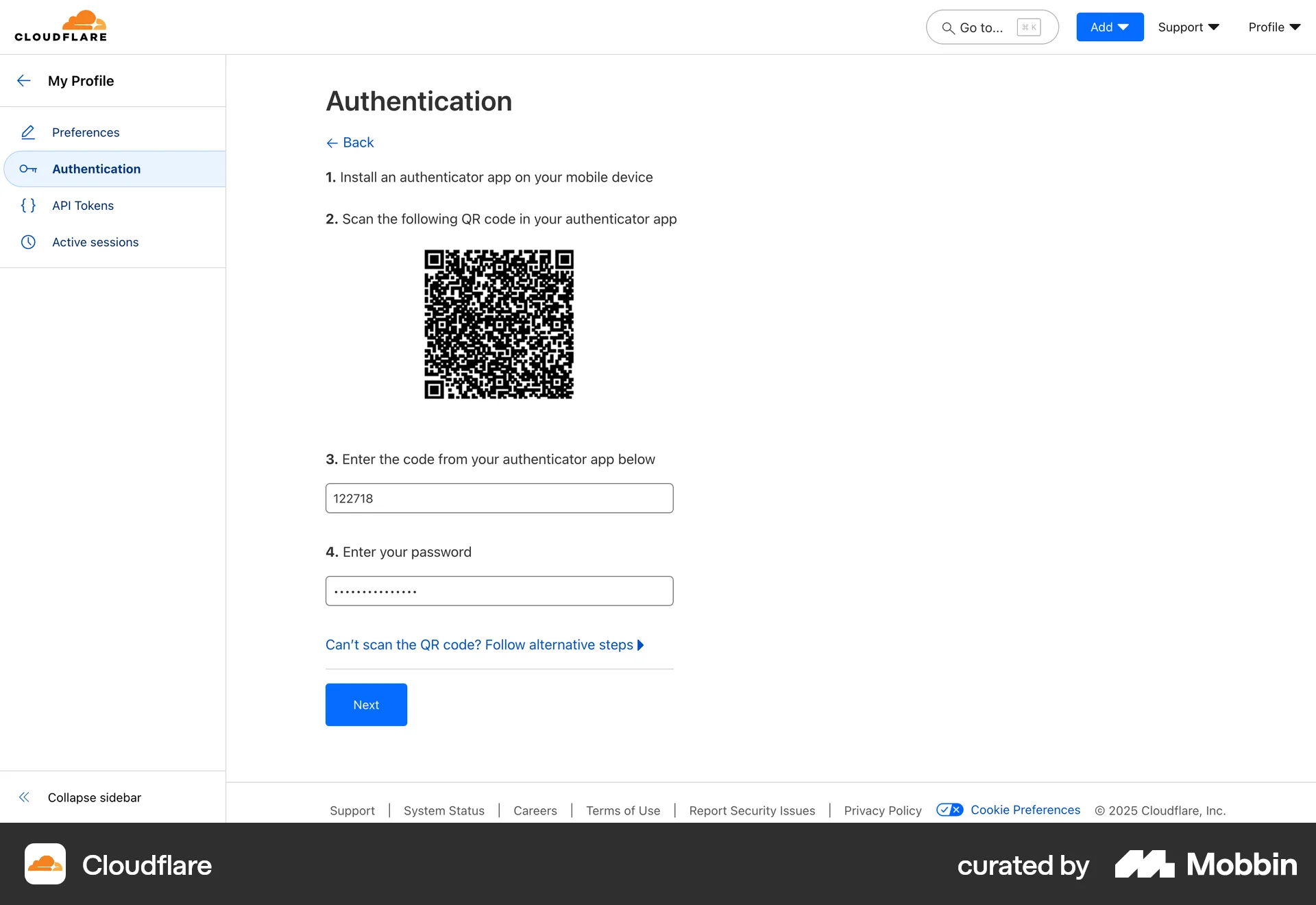 Cloudflare Web QR Code screen