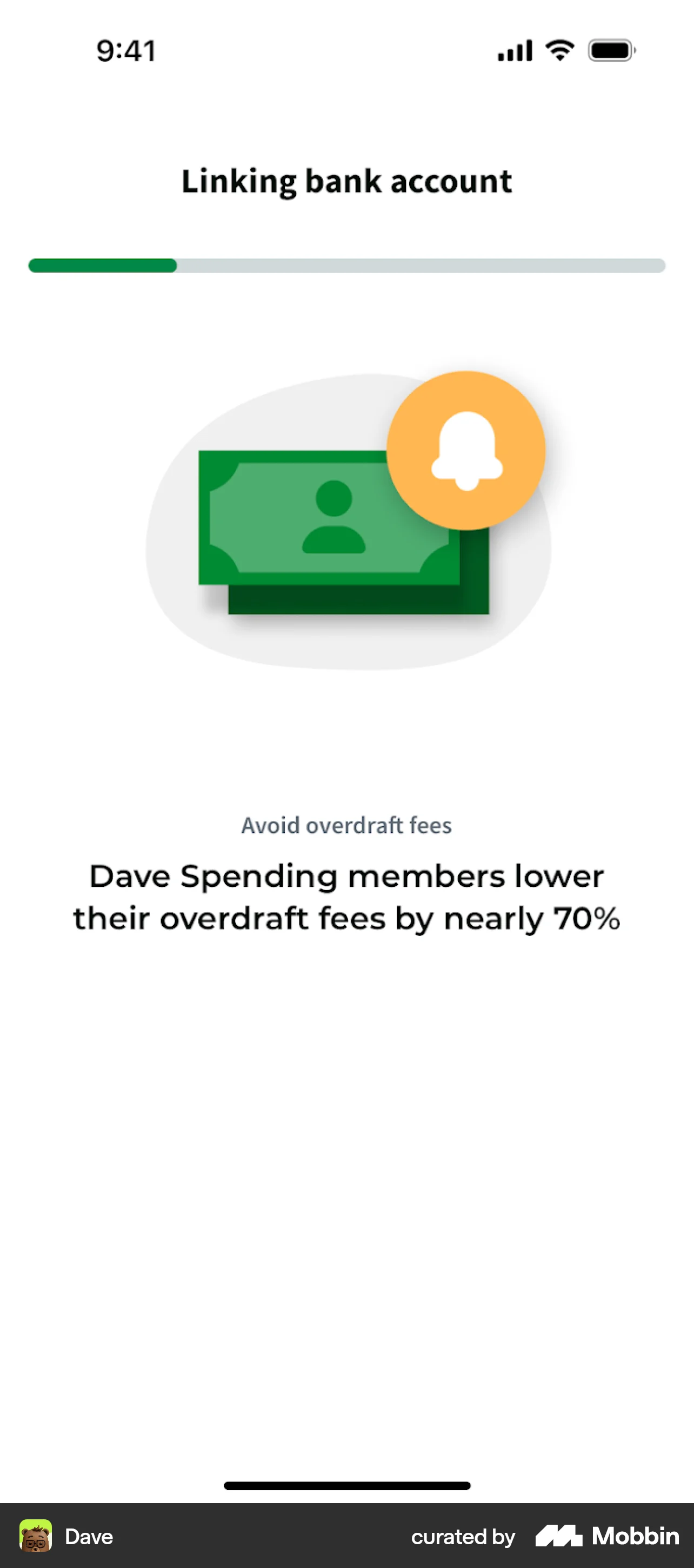 Dave iOS screen containing Loading Indicator UI element