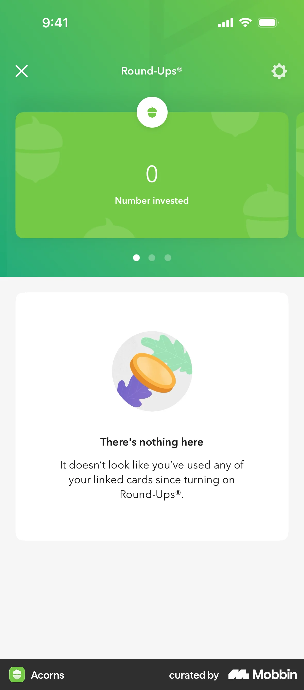 Acorns screen