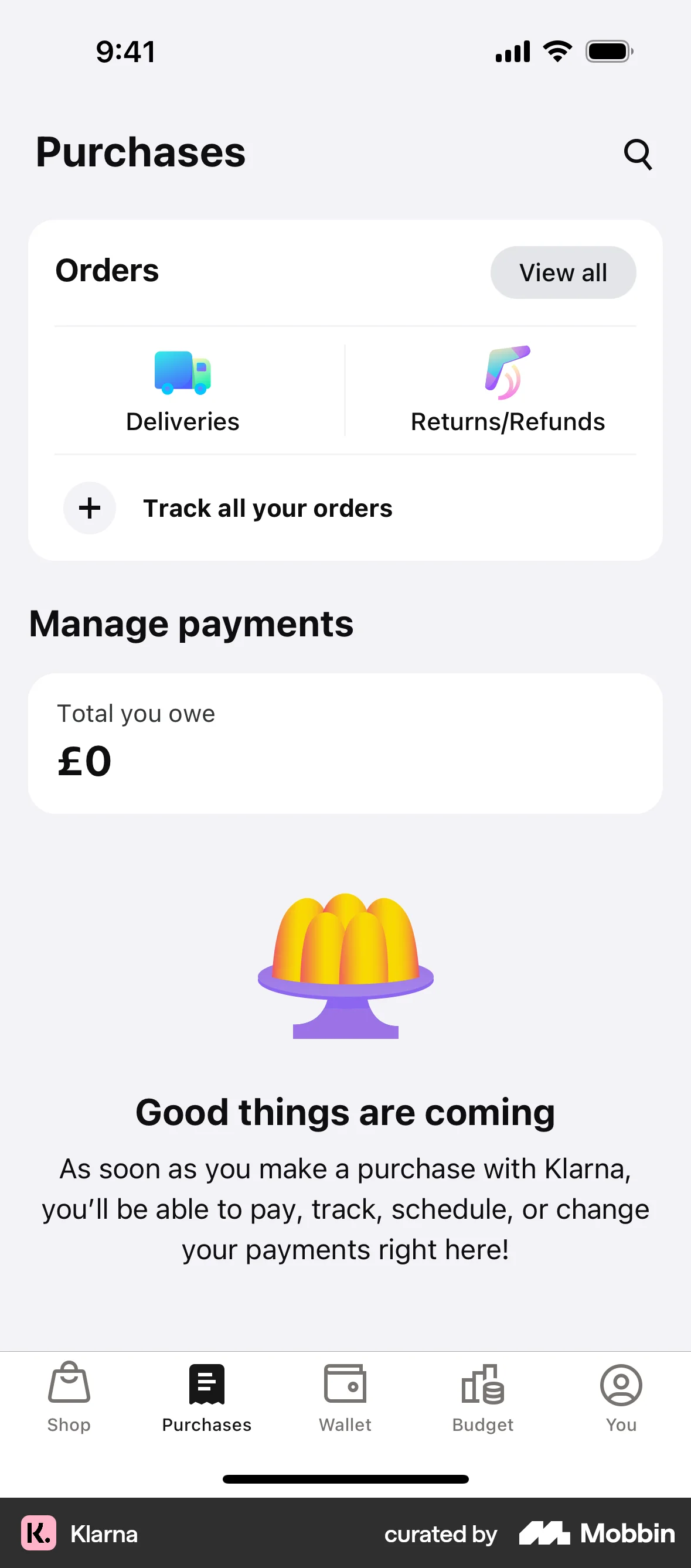 Klarna iOS Order History screen