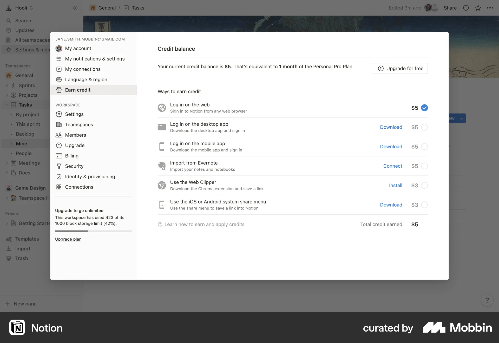 Notion Web Promotions & Rewards screen