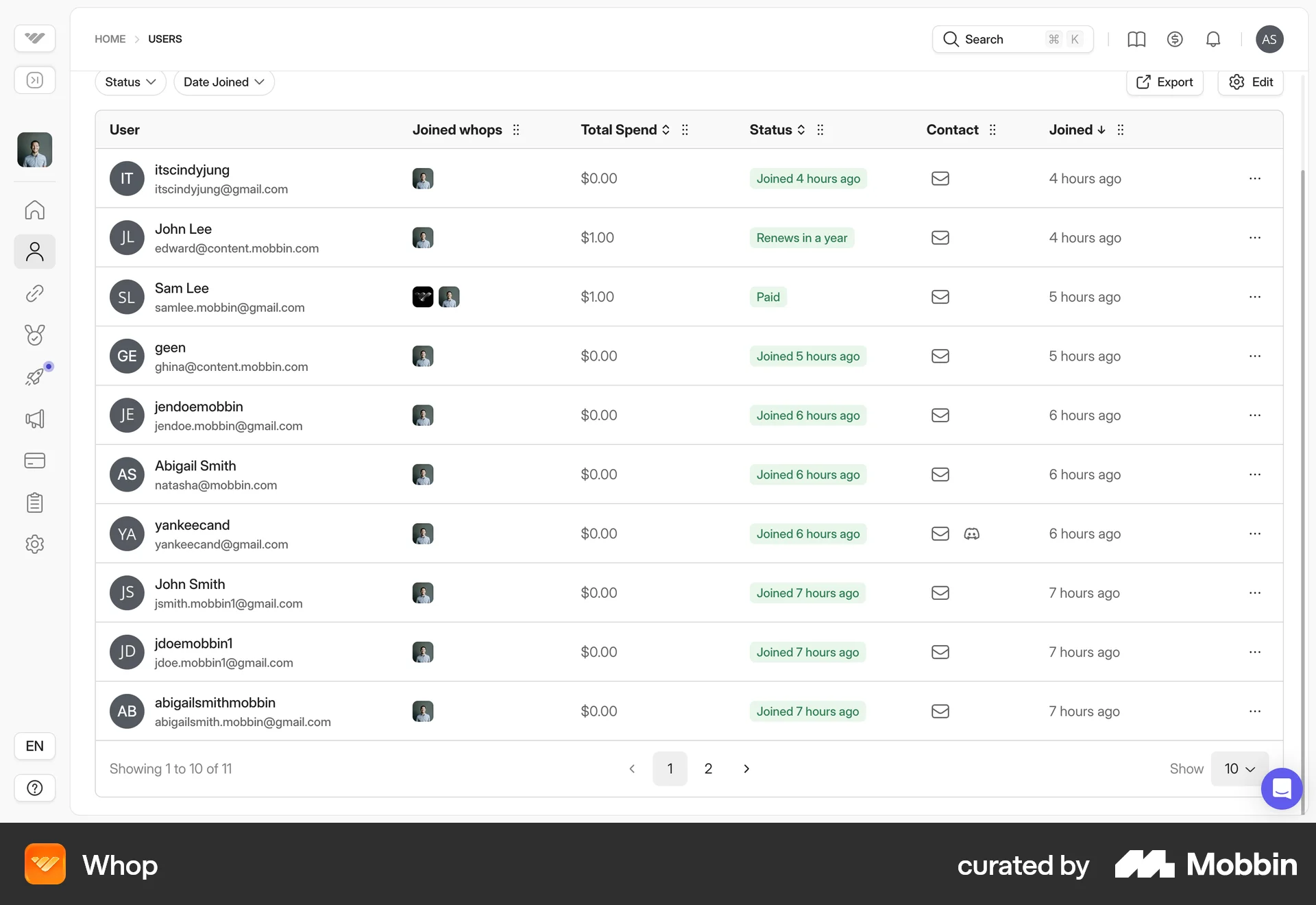 Whop Web screen containing Pagination UI element