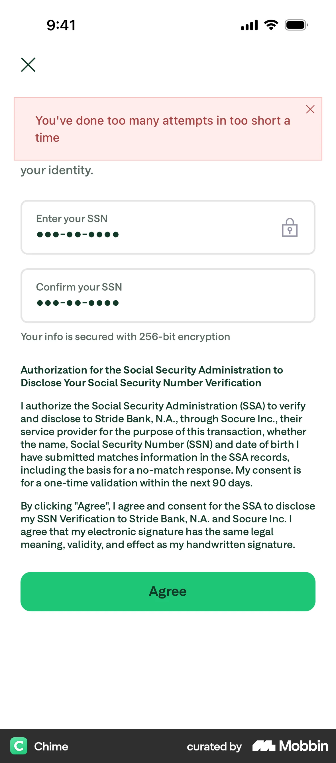 Chime Onboarding screen