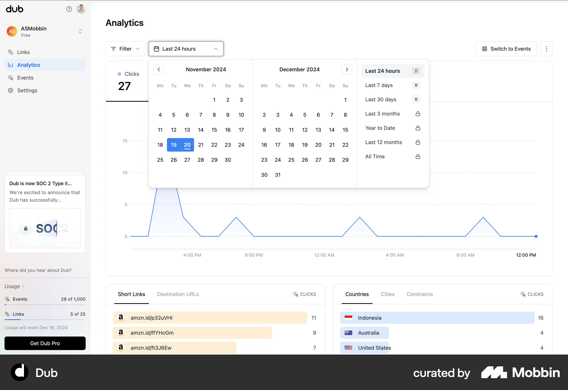 Dub Web Calendar screen