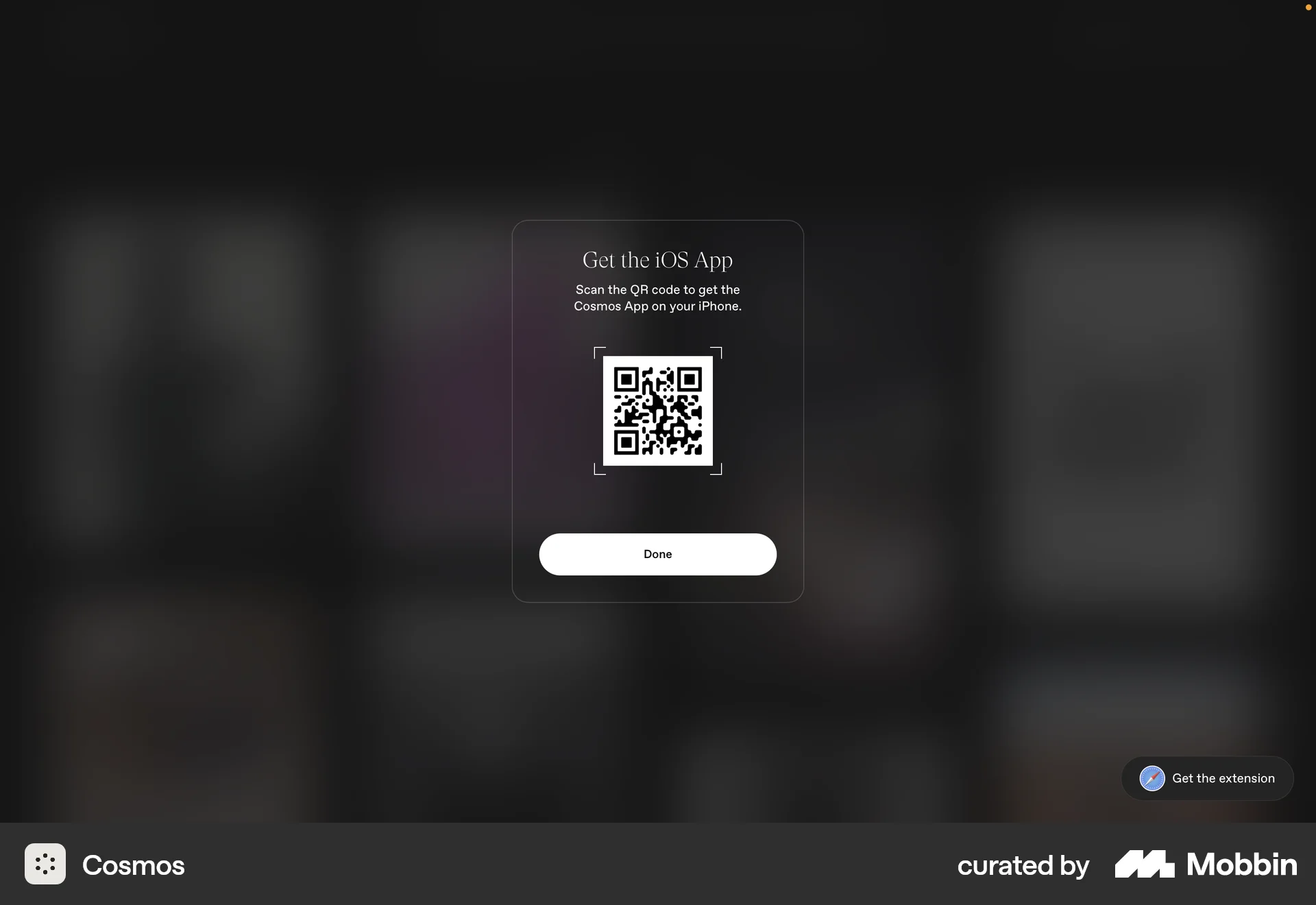 Cosmos Web QR Code screen