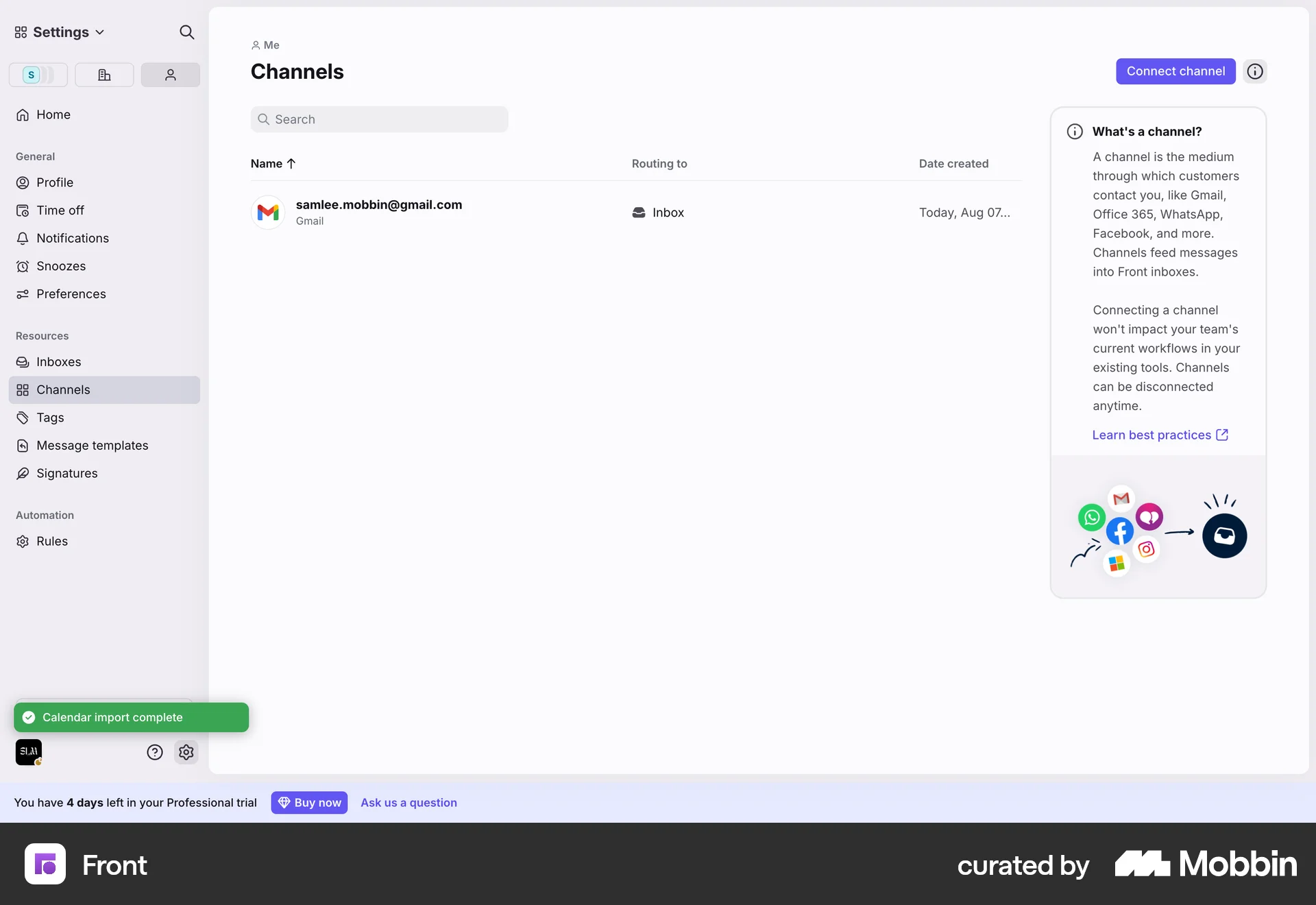 Front Web Feature Info screen