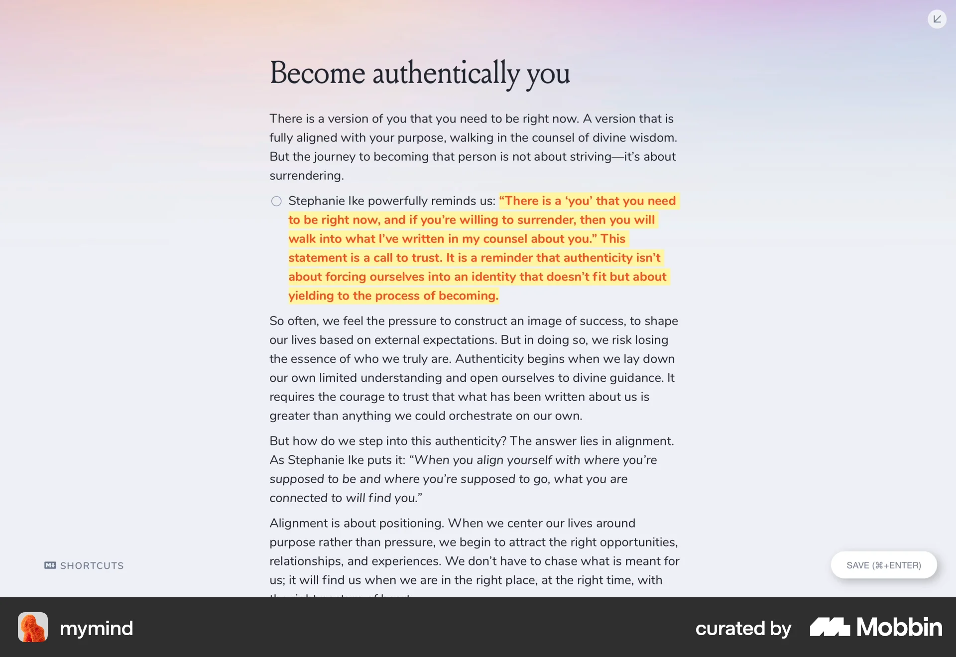 mymind Web Note Detail screen