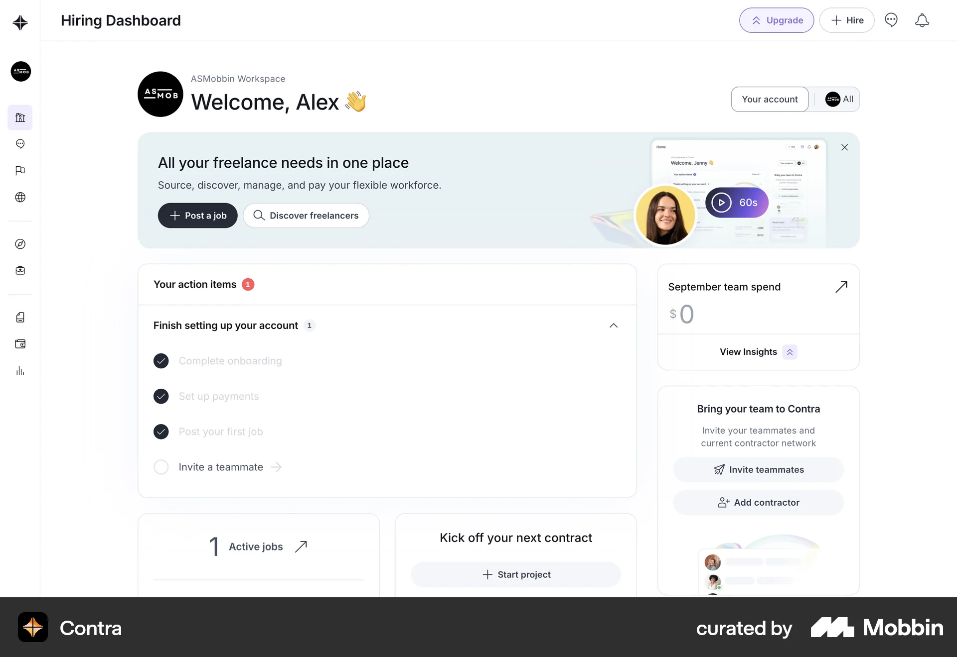 Contra Web Home screen