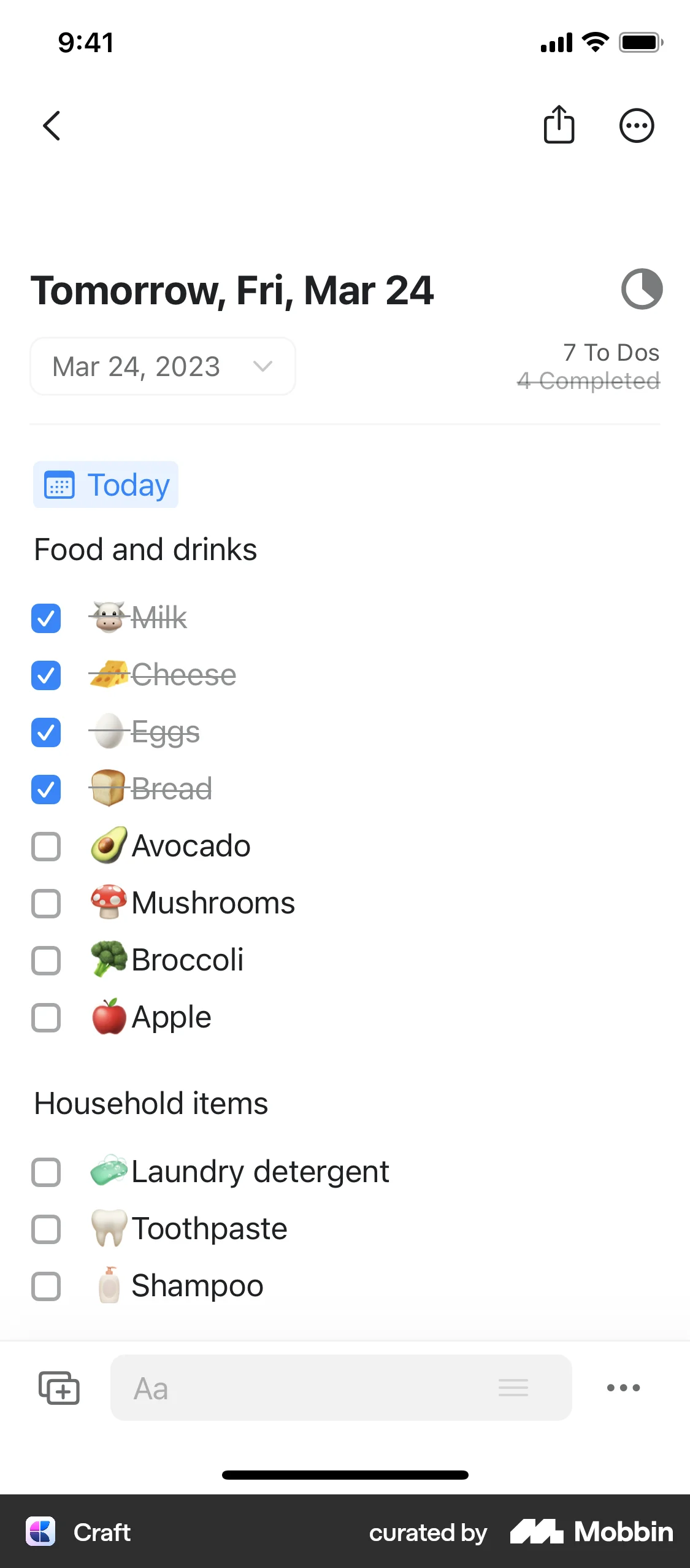 Craft iOS screen containing Checkbox UI element