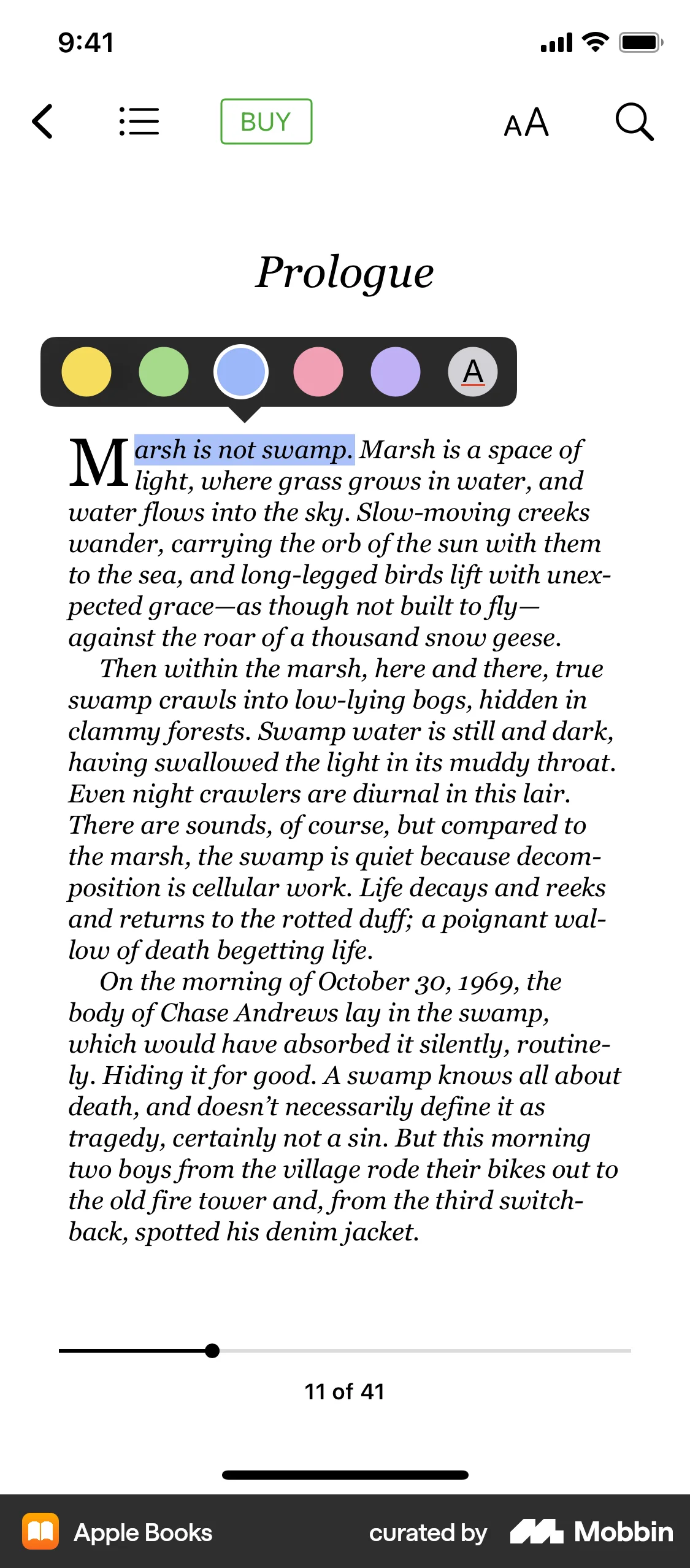 Apple Books iOS screen containing Color Picker UI element