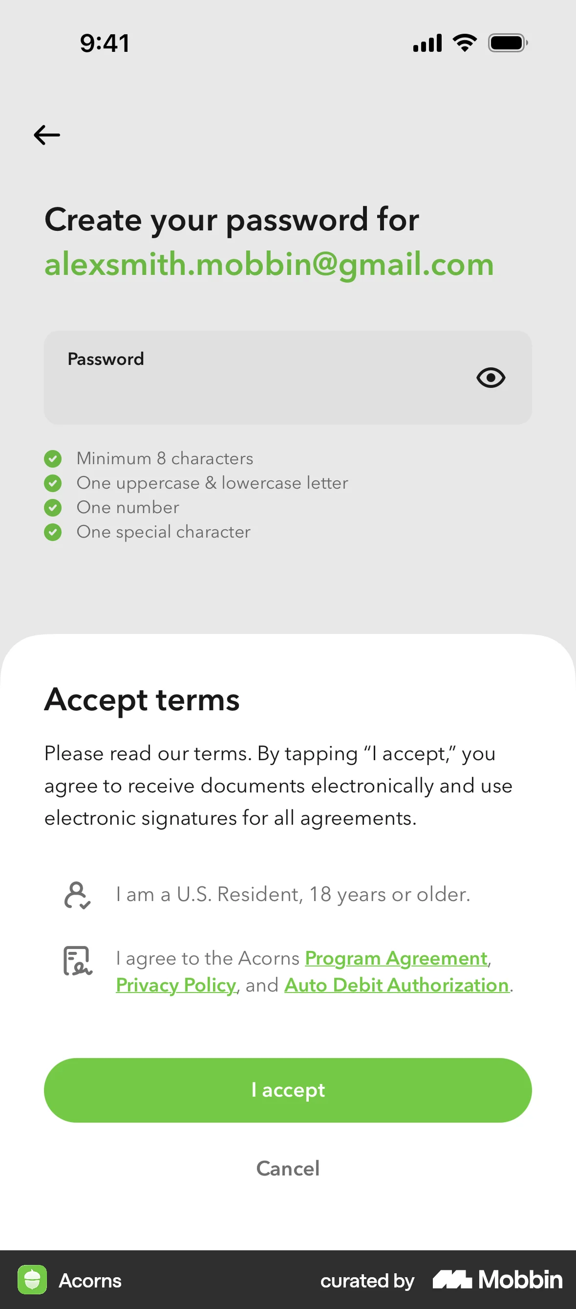 Acorns Onboarding screen