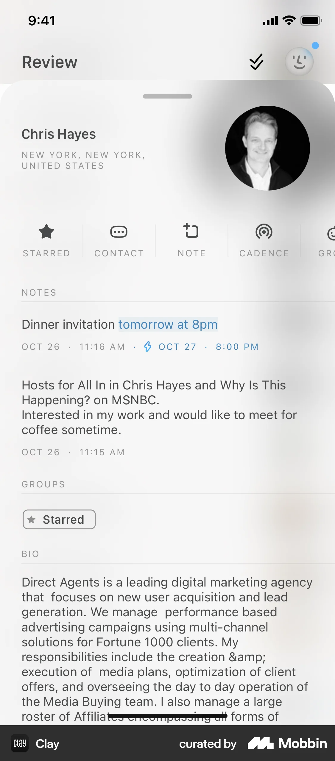 Clay iOS Note Detail screen