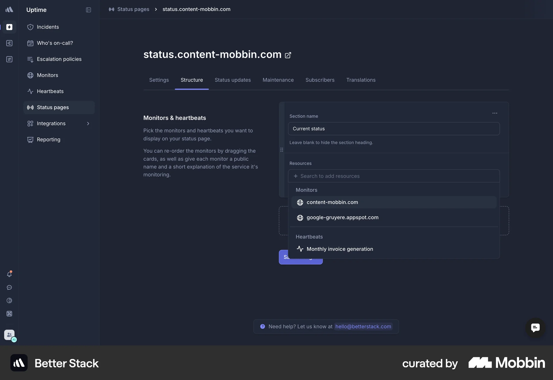 Better Stack Web screen containing Combobox UI element