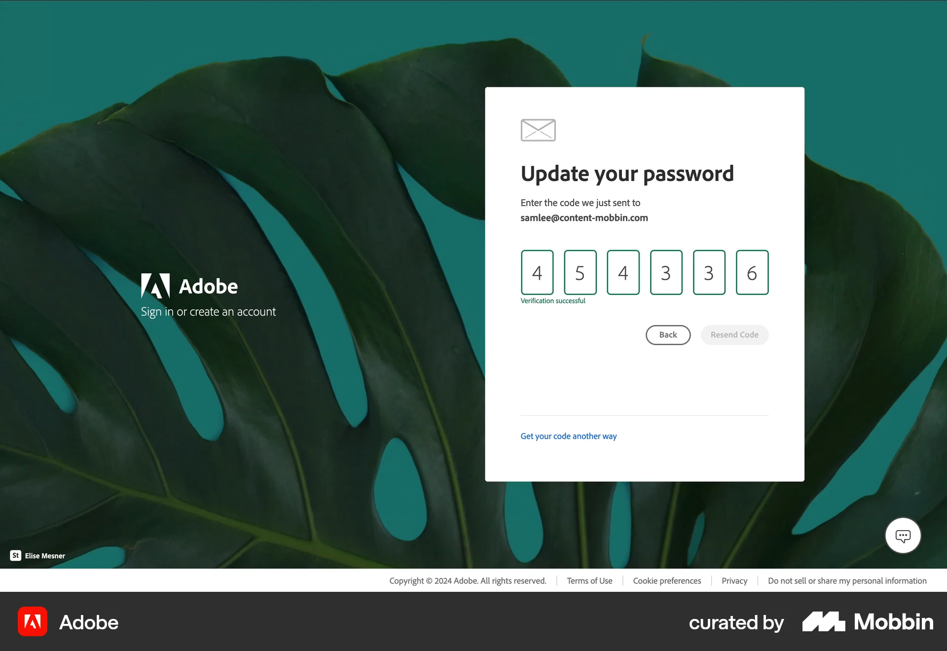 Adobe Web Forgot Password screen