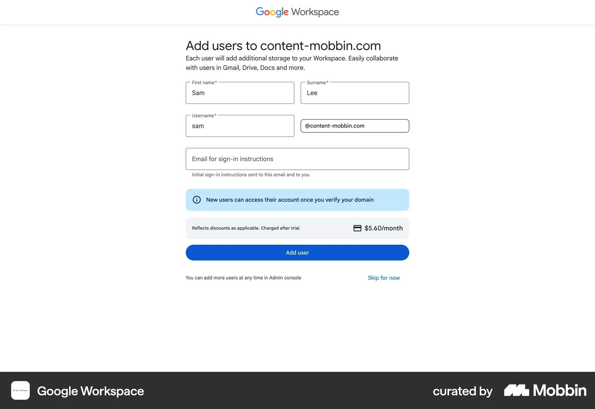 Google Workspace Web Invite Teammates screen