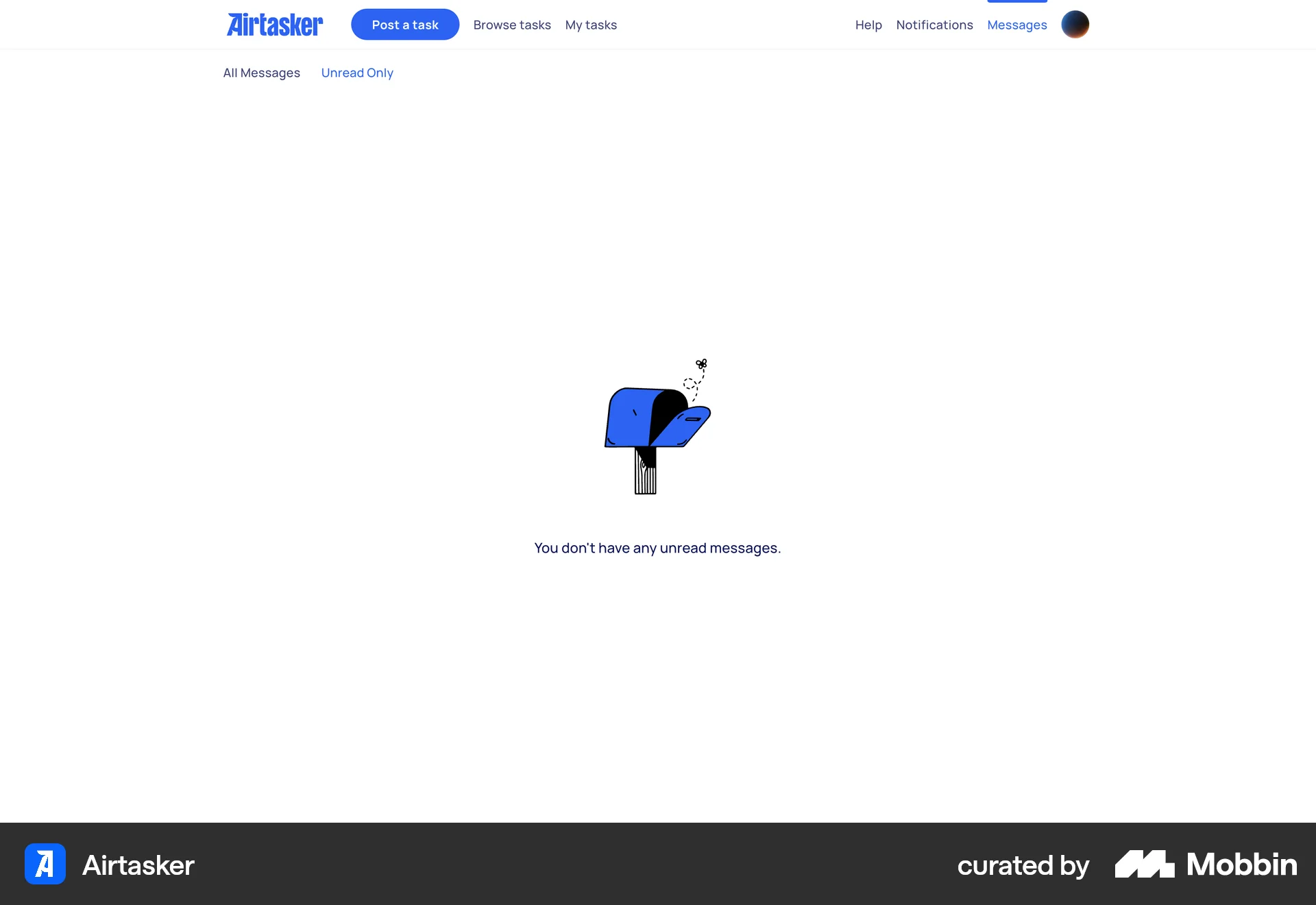 Airtasker Web Emails & Messages screen