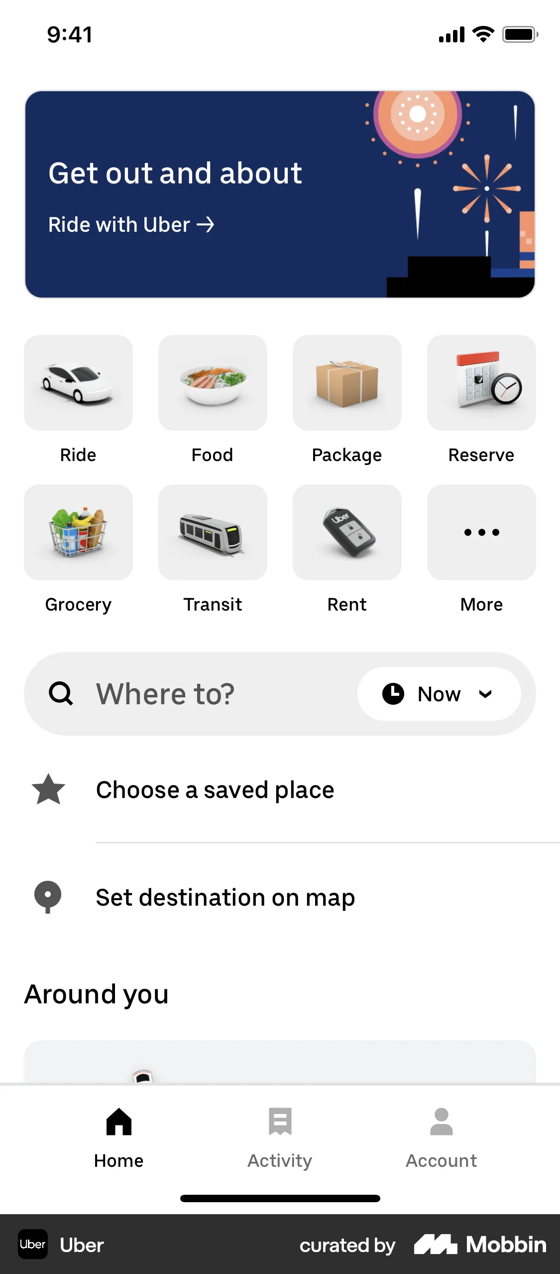 Uber iOS Home screen