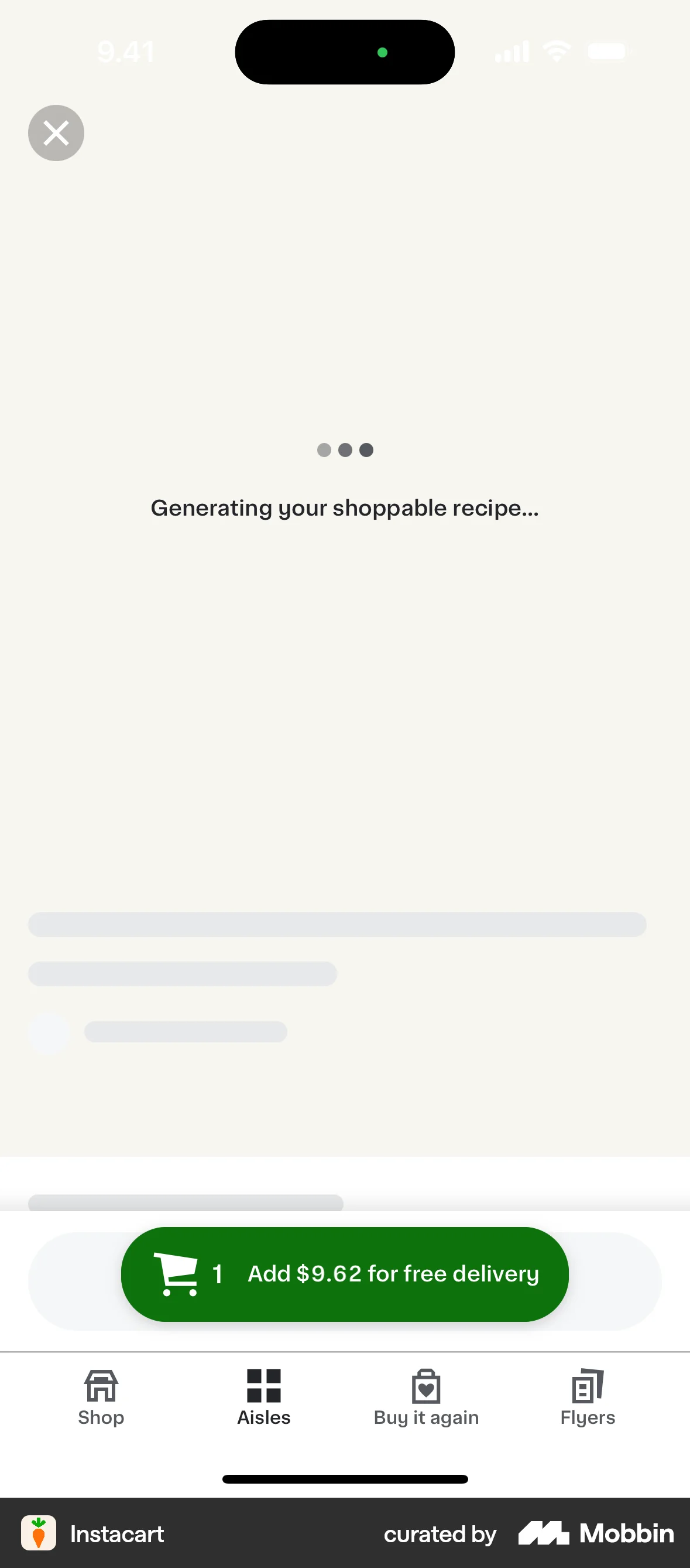 Instacart iOS screen containing Skeleton UI element