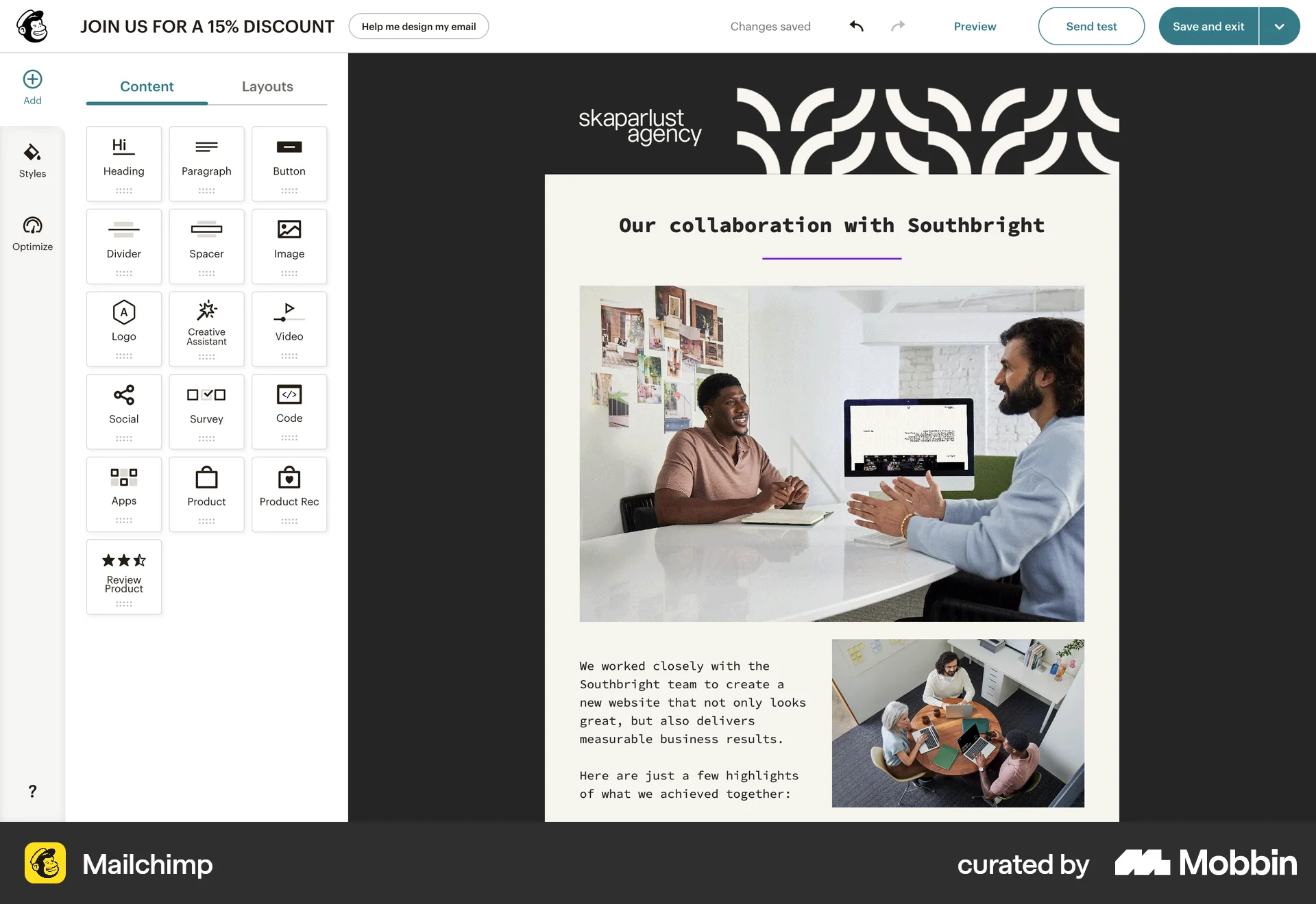 Mailchimp Web Internal Tool screen