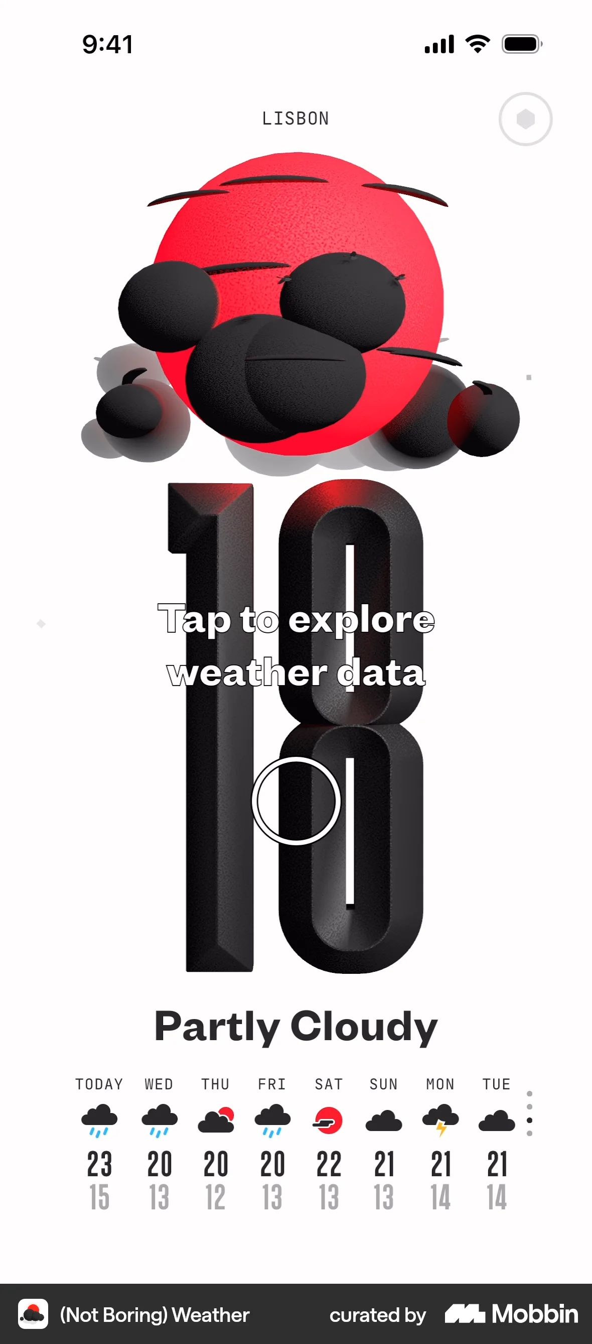(Not Boring) Weather iOS screen containing Coach Marks UI element