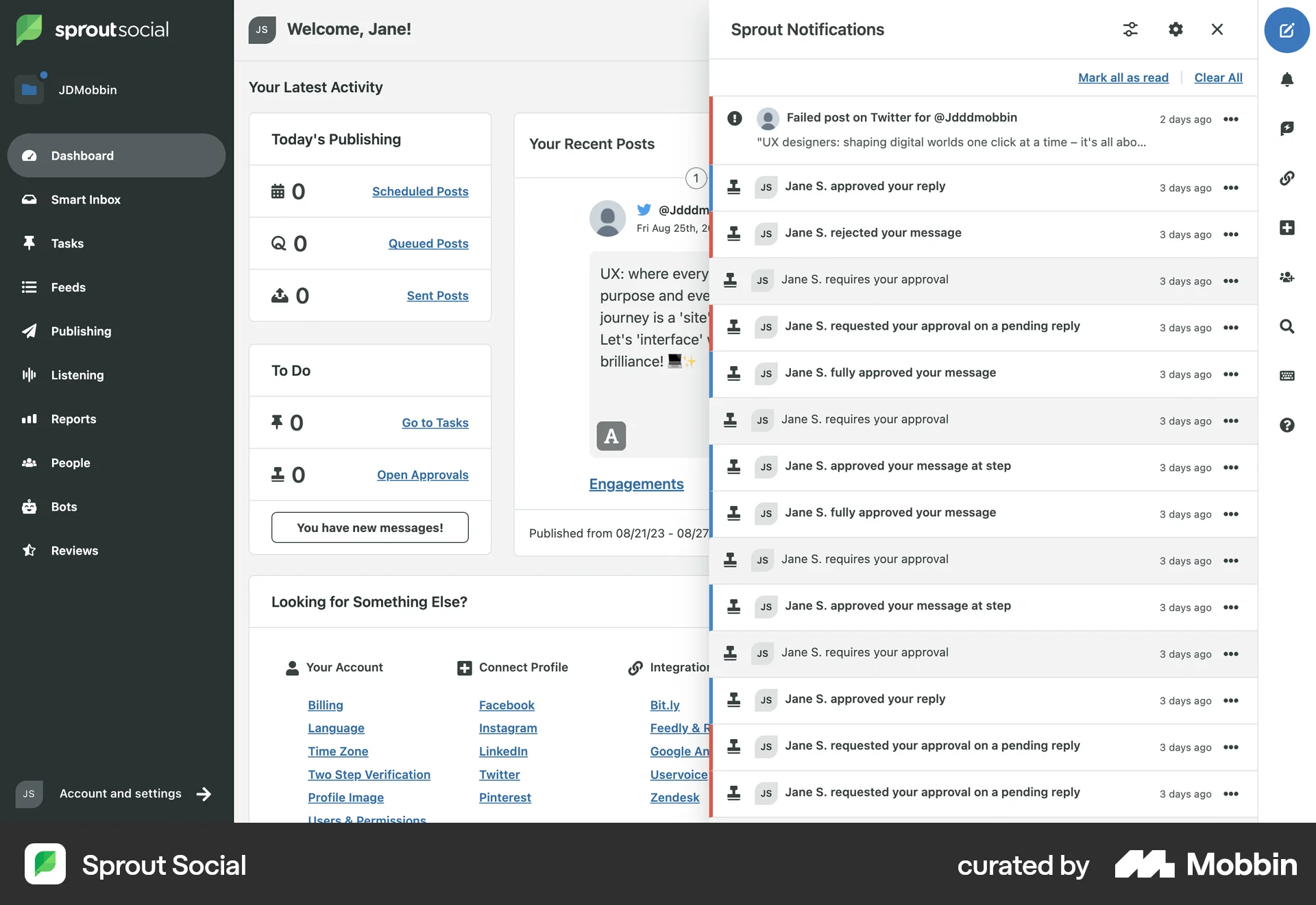 Sprout Social Web Notifications screen