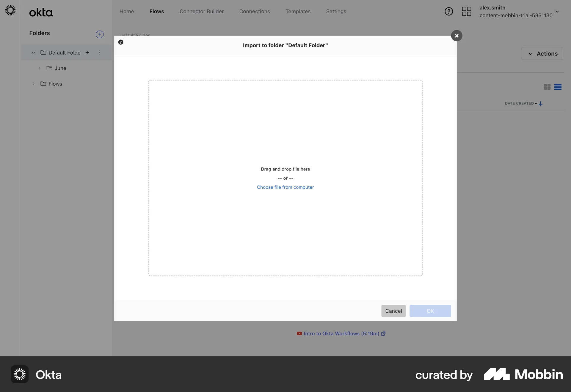 Okta Web Upload & Download screen