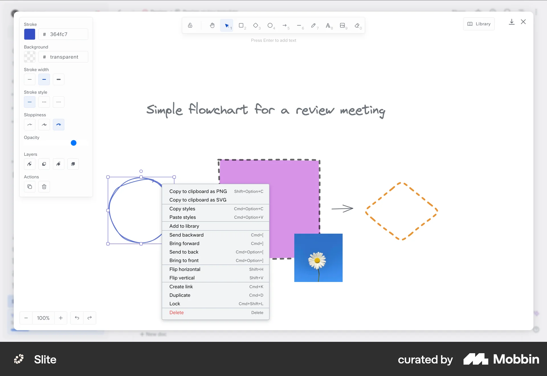 Slite Web screen containing Context Menu UI element