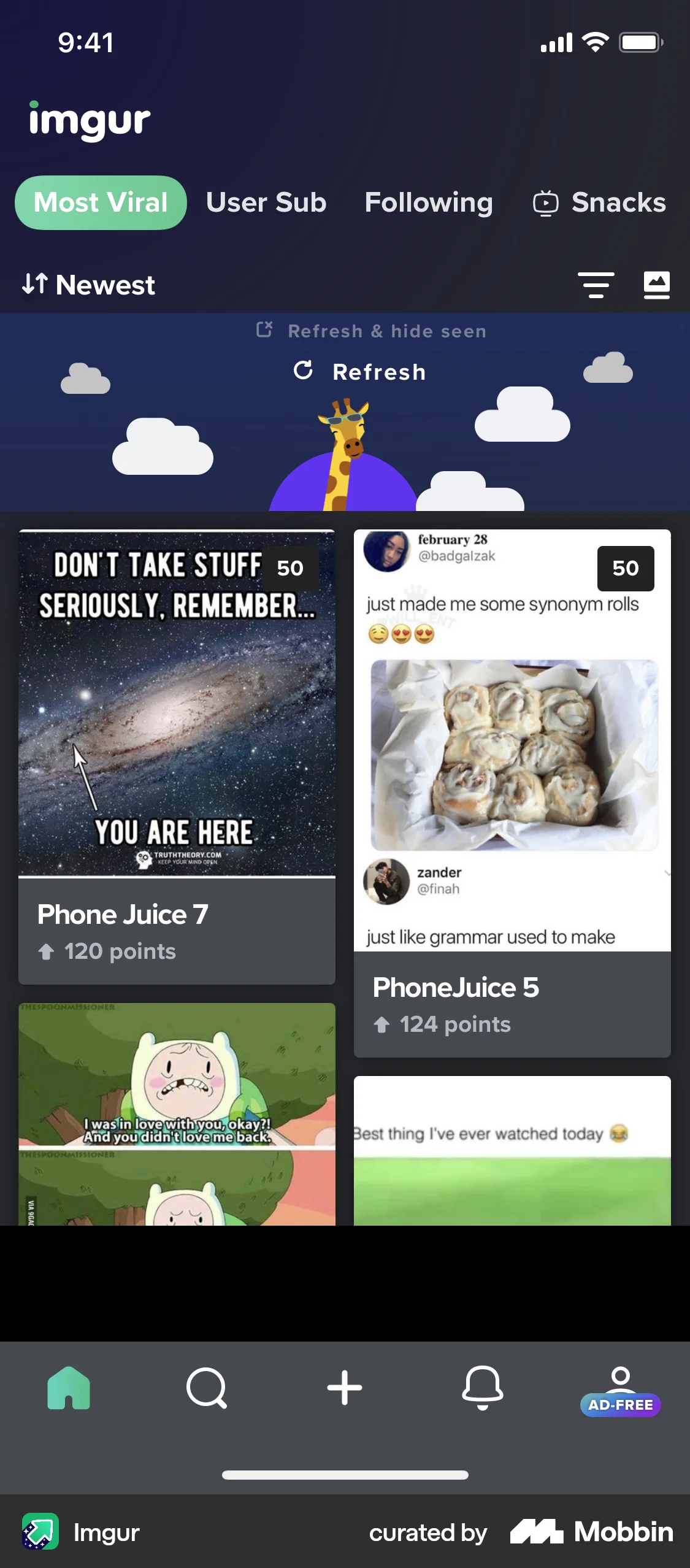 Imgur iOS Pull to Refresh screen