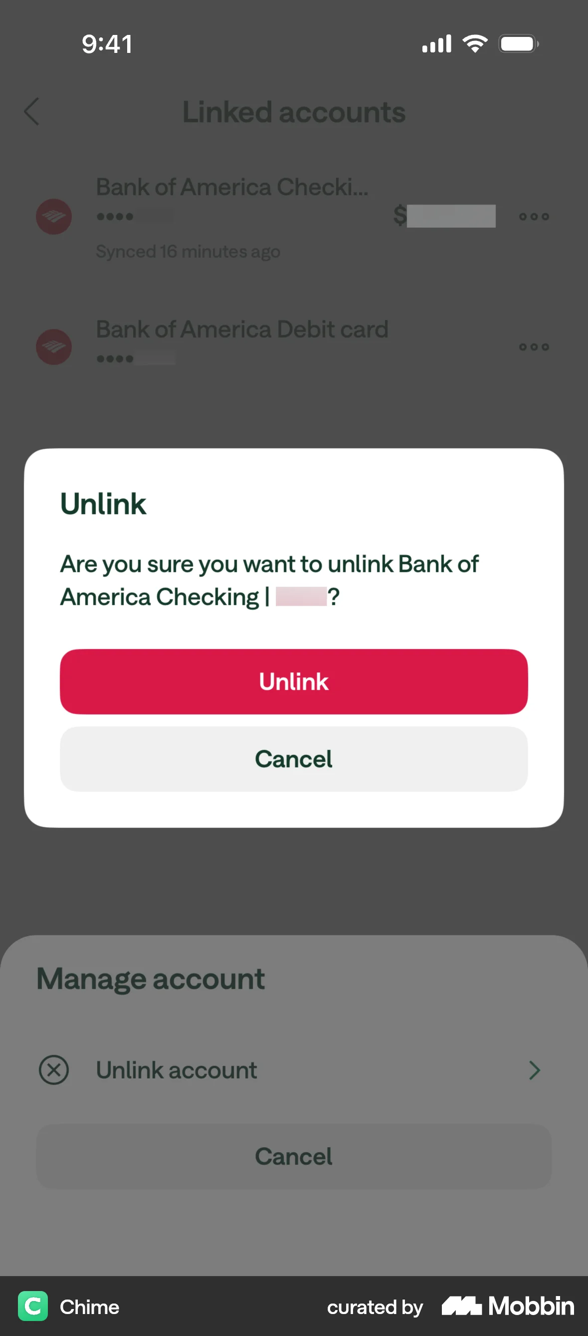 Chime iOS Confirmation screen